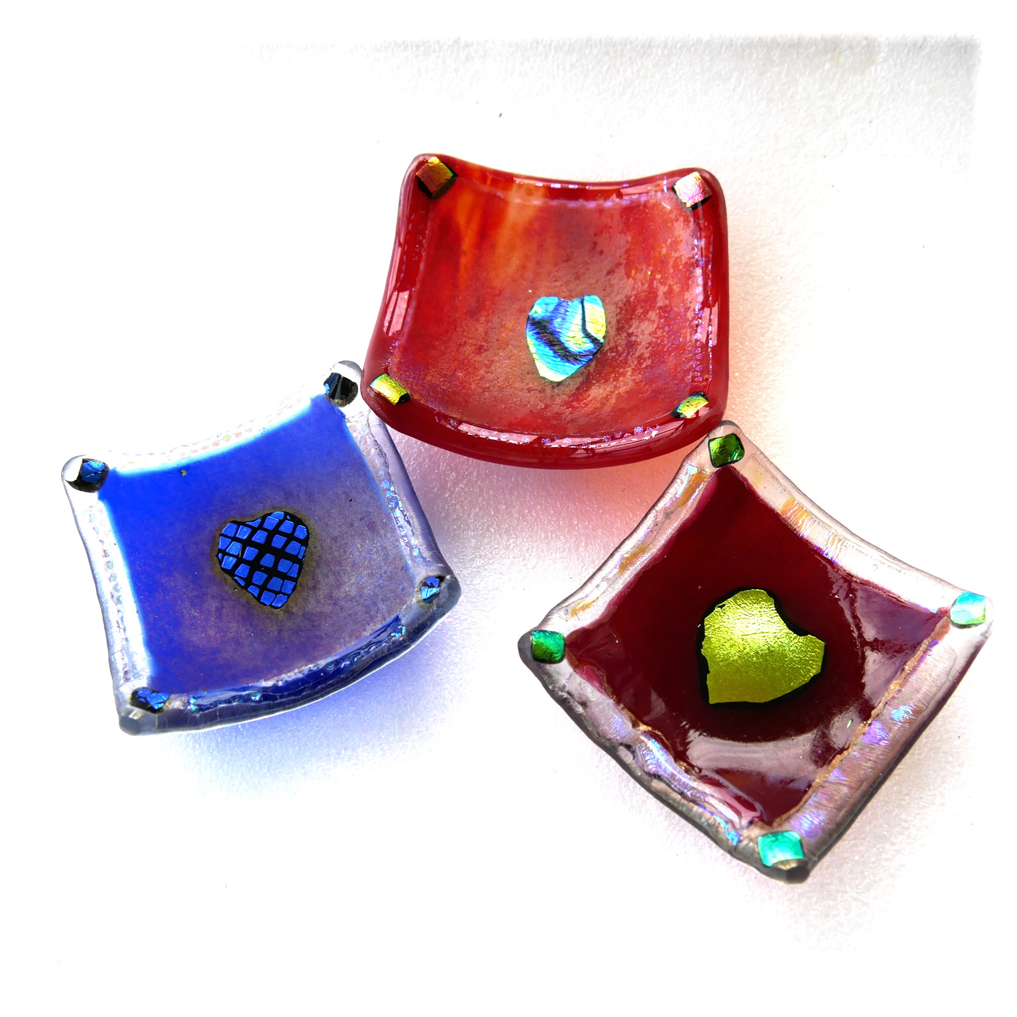 Ring Earring Fused Heart Glass Dish Red Blue or Cranberry Â£7.75 - Â£8.75