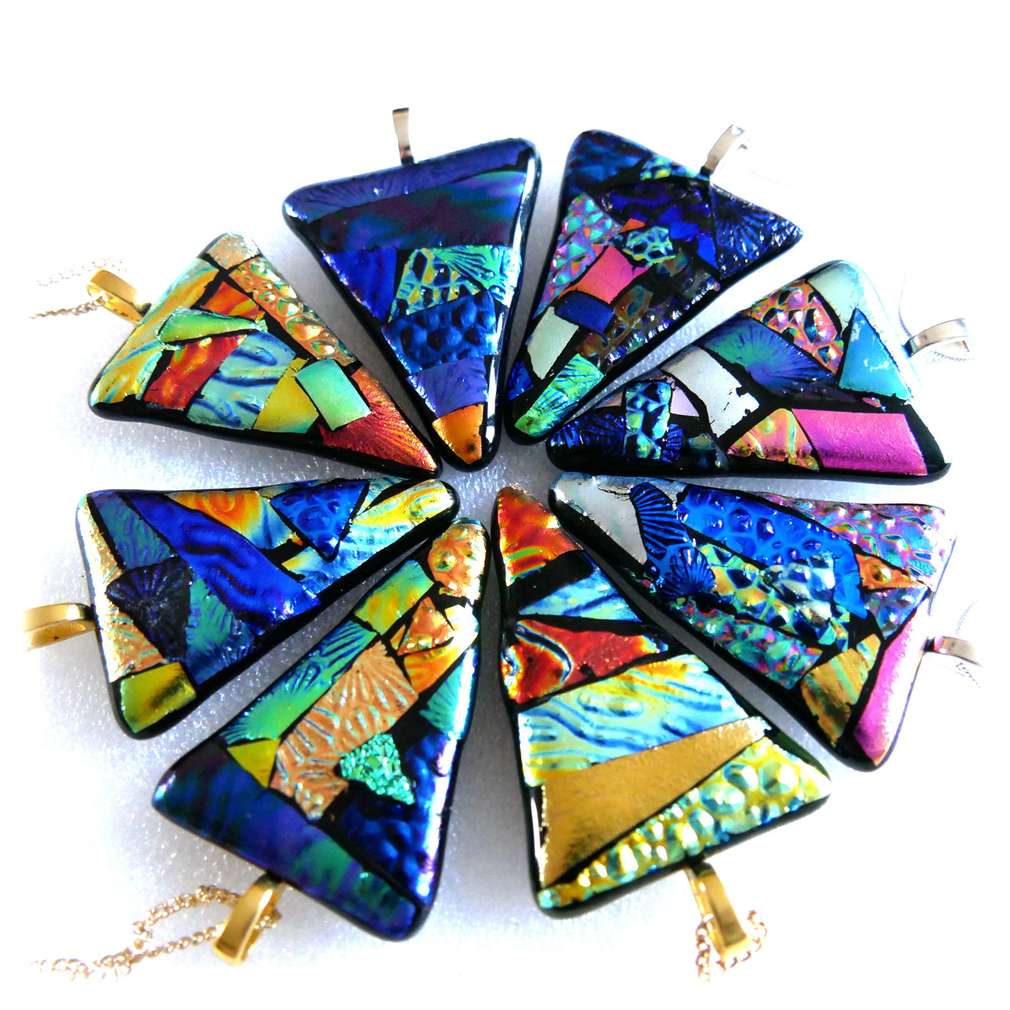riangle Patchwork Dichroic Fused Glass Pendant Colour Choice