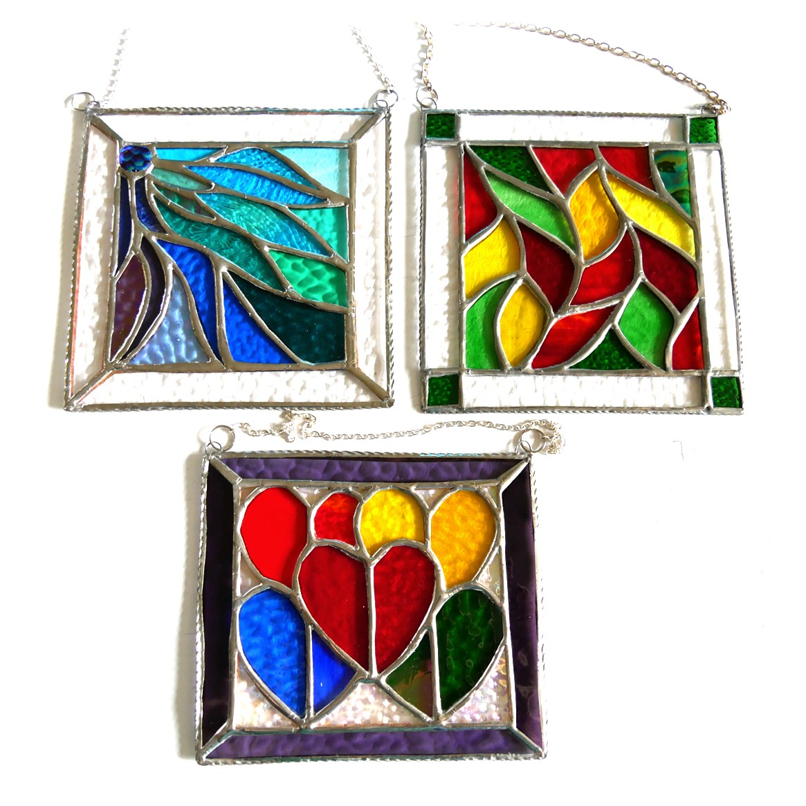 Leaves Hearts  or Ribbons Stained Glass Square Franed Suncatcher