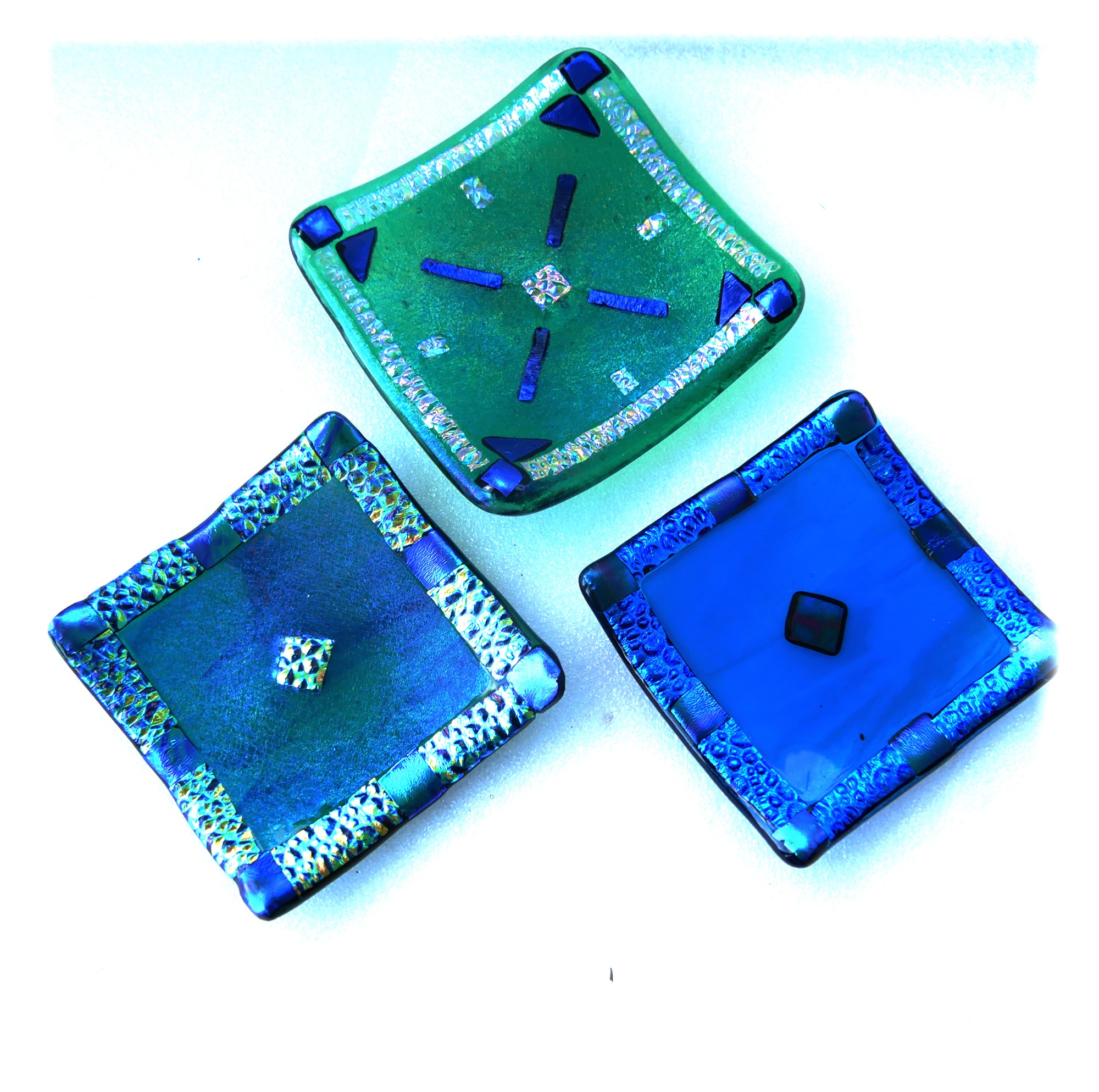 Dichroci Dish Square teal emerald or sky blue