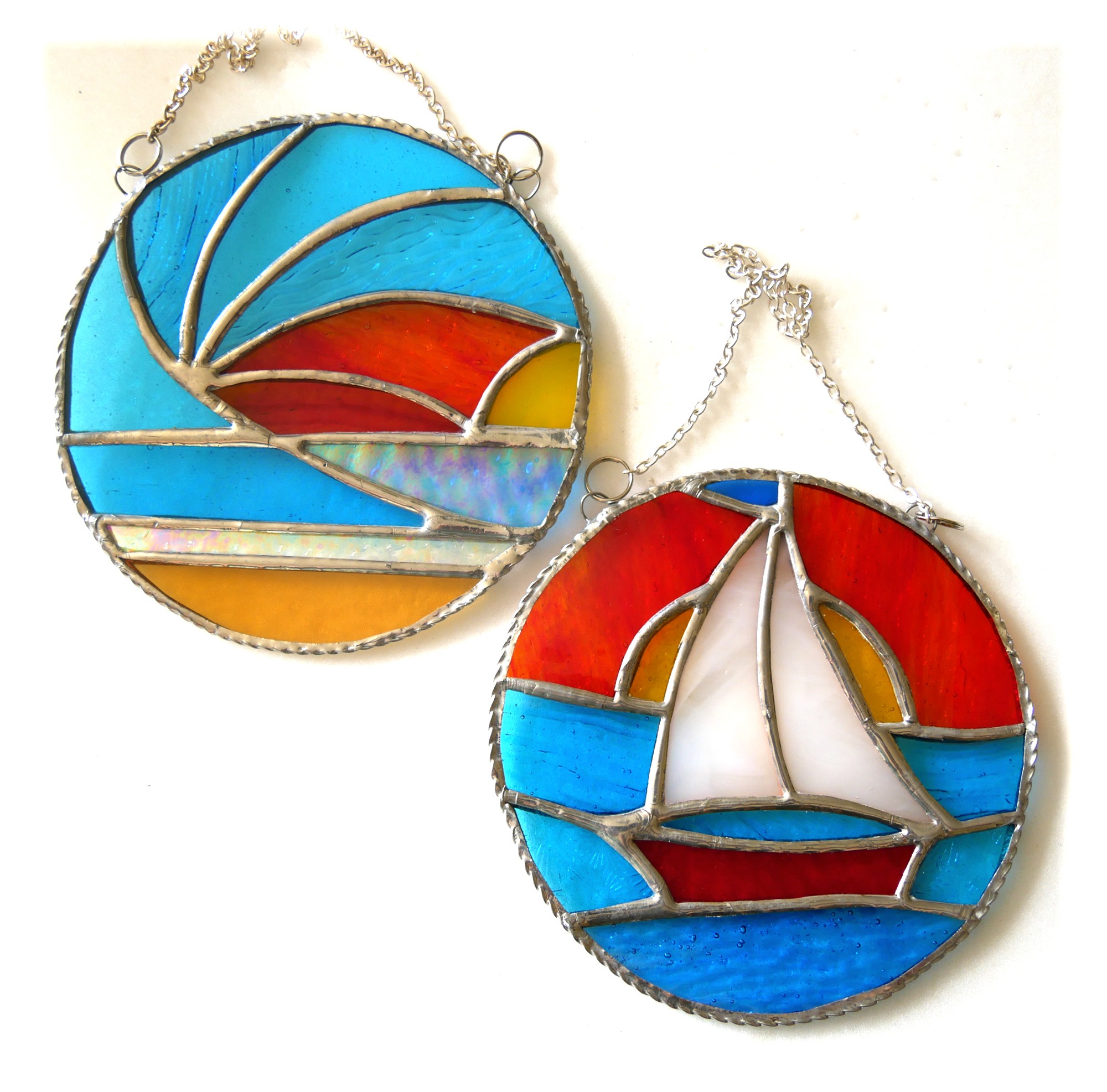 Sunset Sailboat or Waves Glass Suncatcher