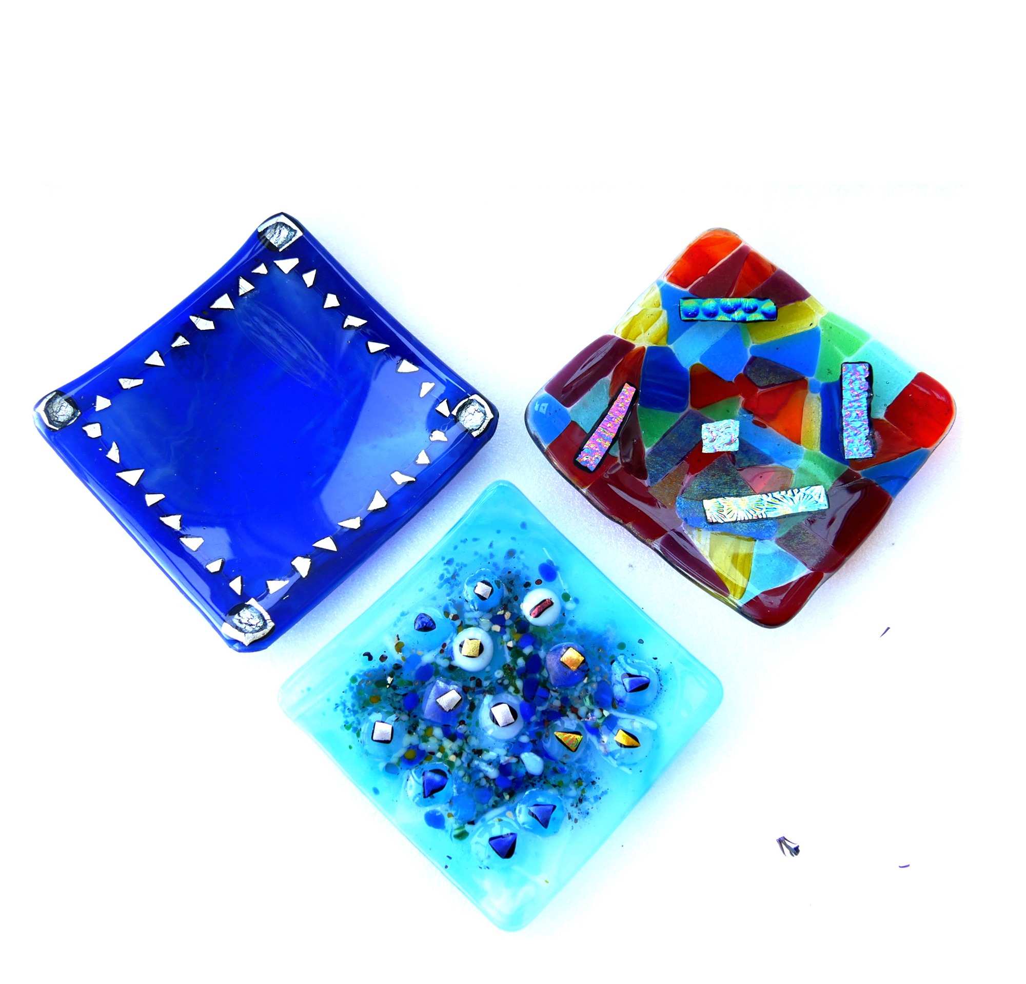        Fused glass square dish turquoise or blue or rainbow        Fused Glass Square Dish Blue with Silver or Abstract Rainbow or Turquoise Rockpool