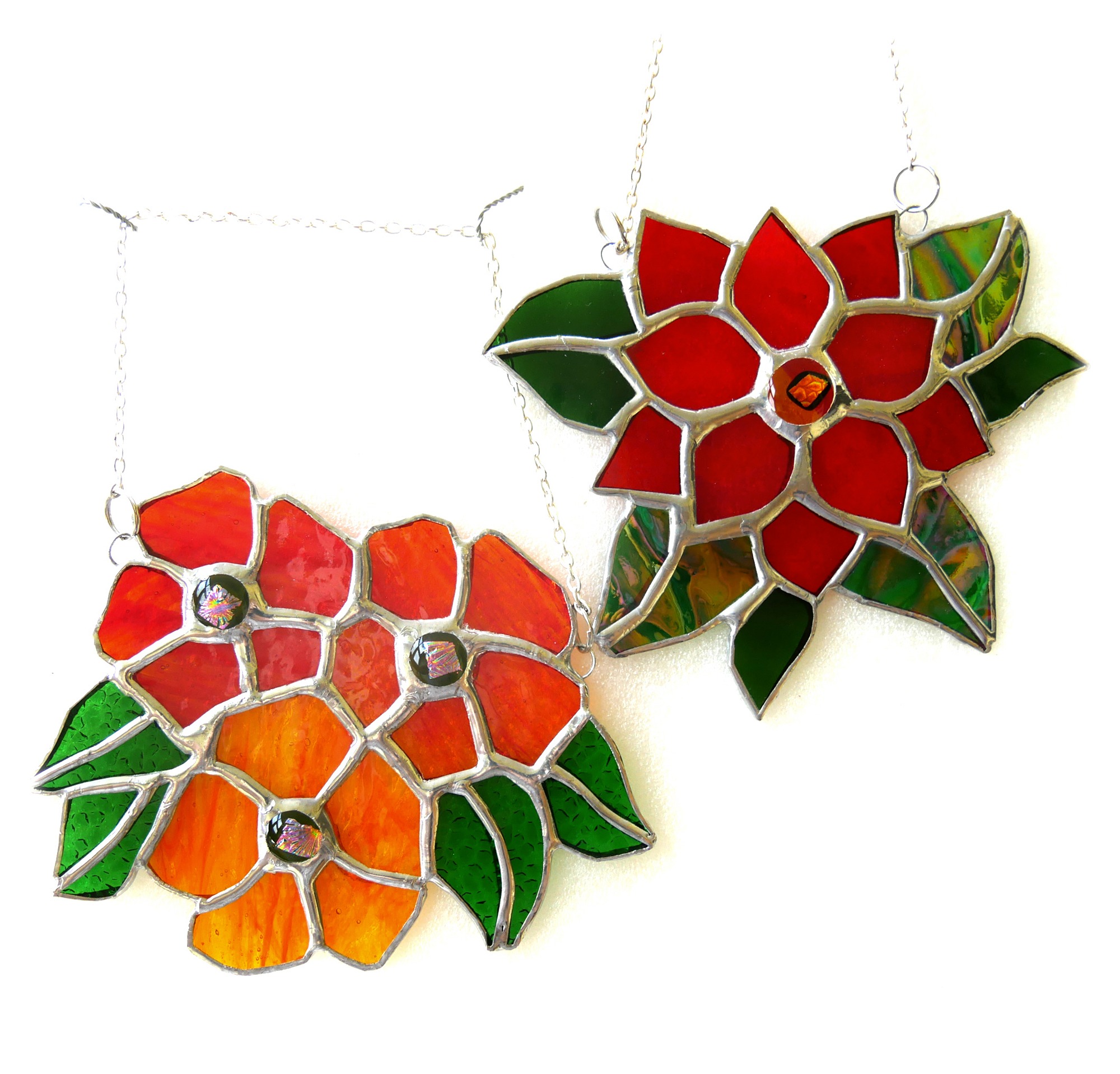 Poinsettia or Dahlia Spray Stained Glass Suncatcher Flower Handmade