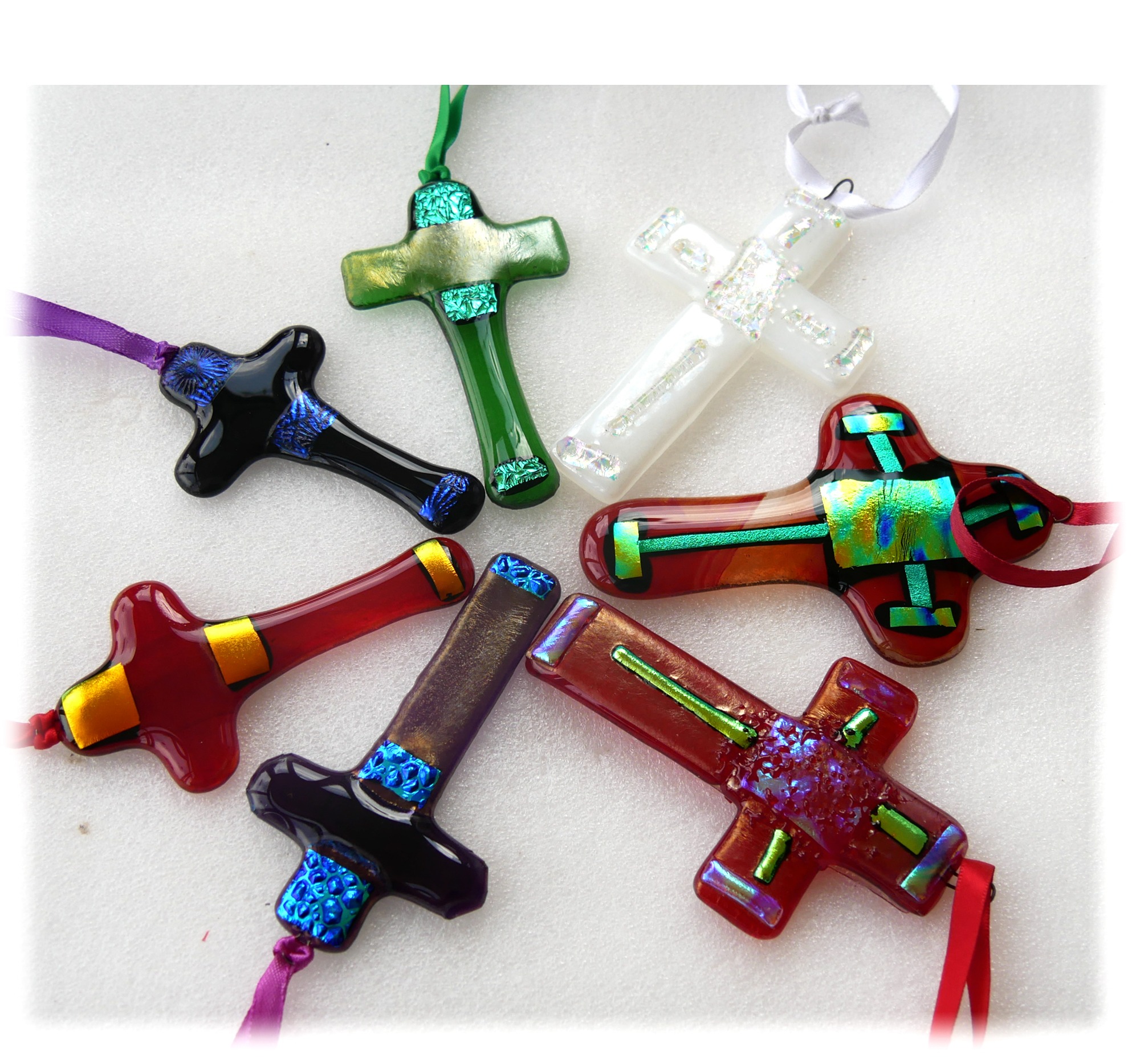Fused Glass Cross Hanging Decoration Â£10-Â£12.50