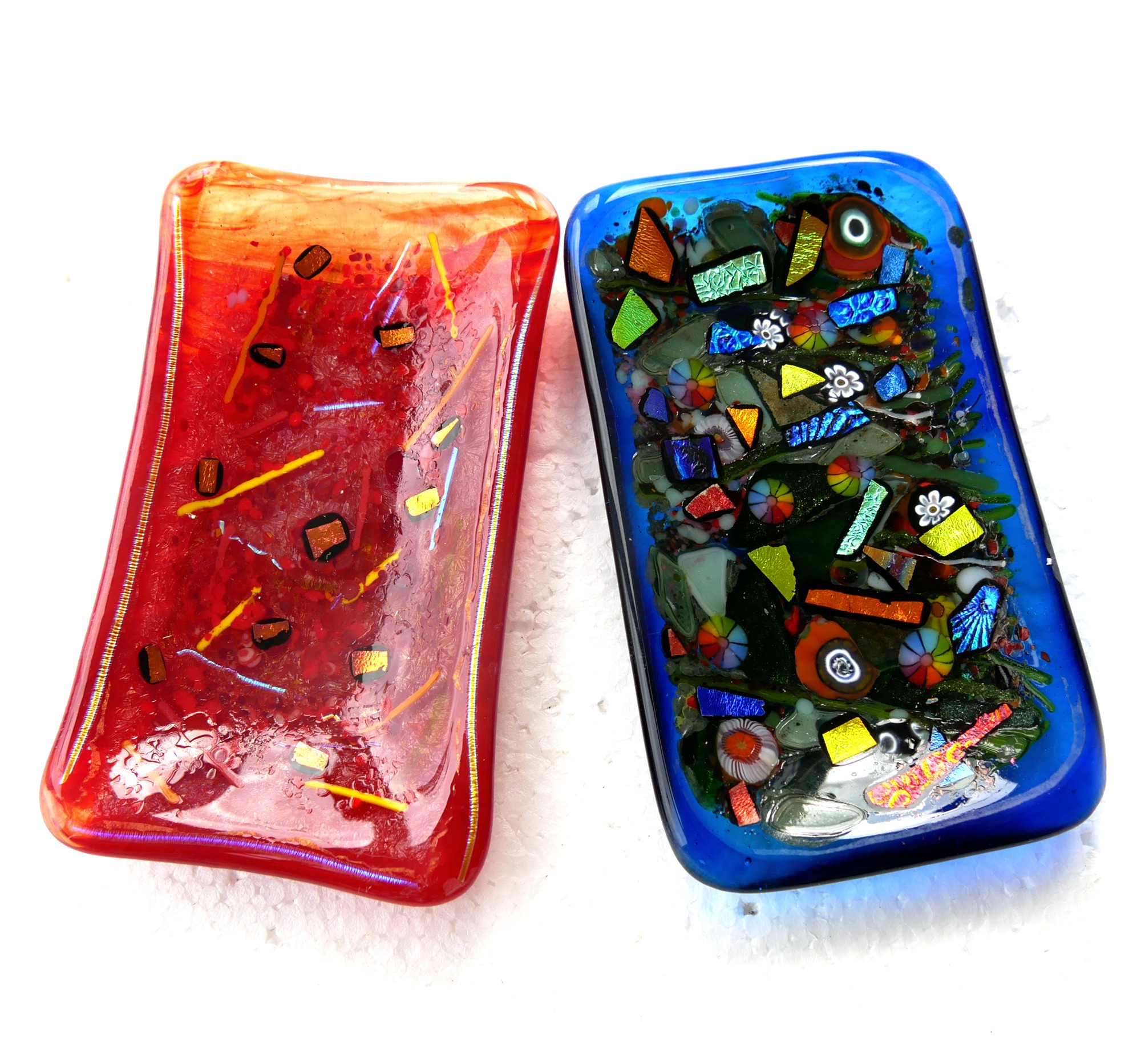 Fused Glass Red or Blue Dichroic Soap Dish Trinket Gift