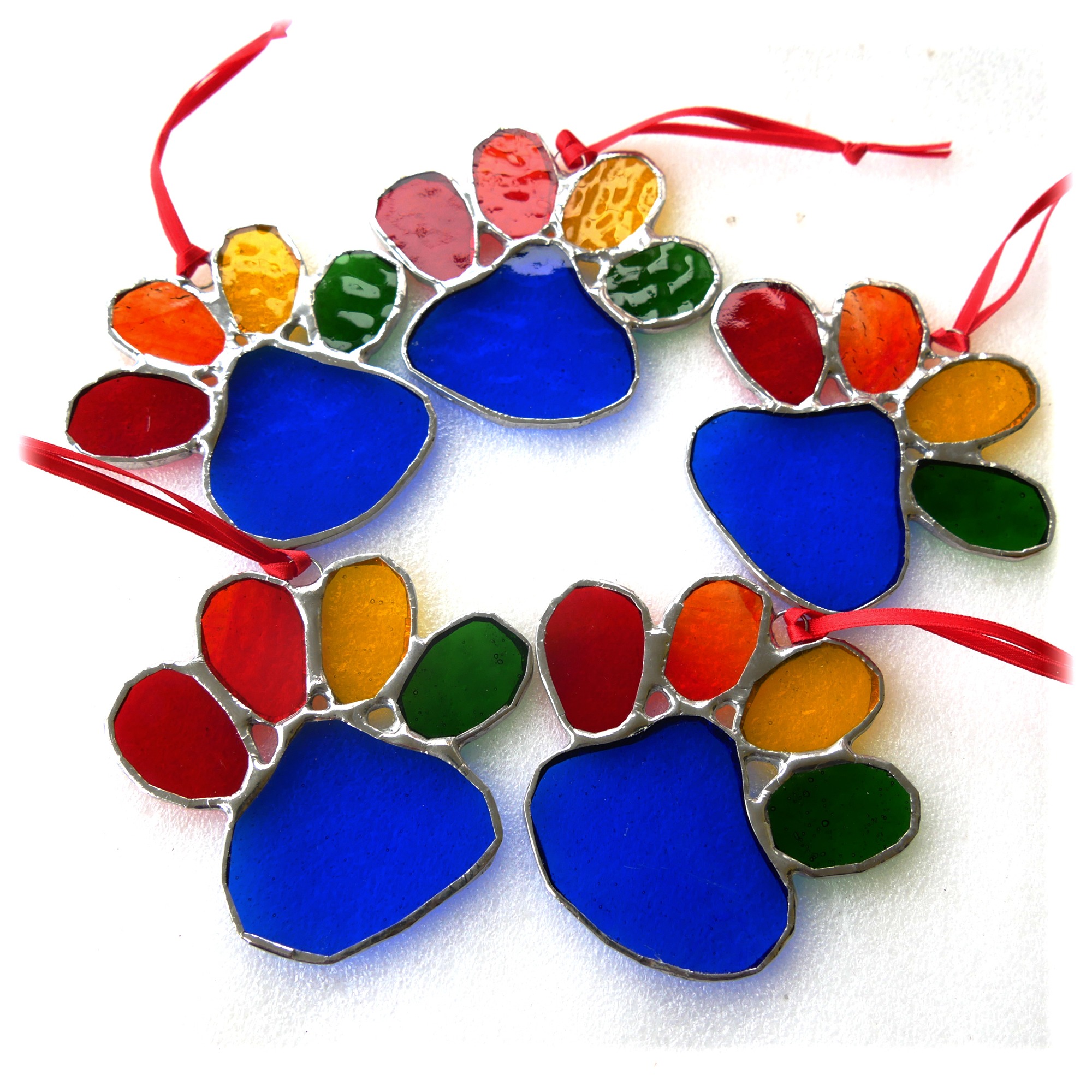 Paw Print Rainbow Stained Glass Suncatcher Hanging Decoration Gift