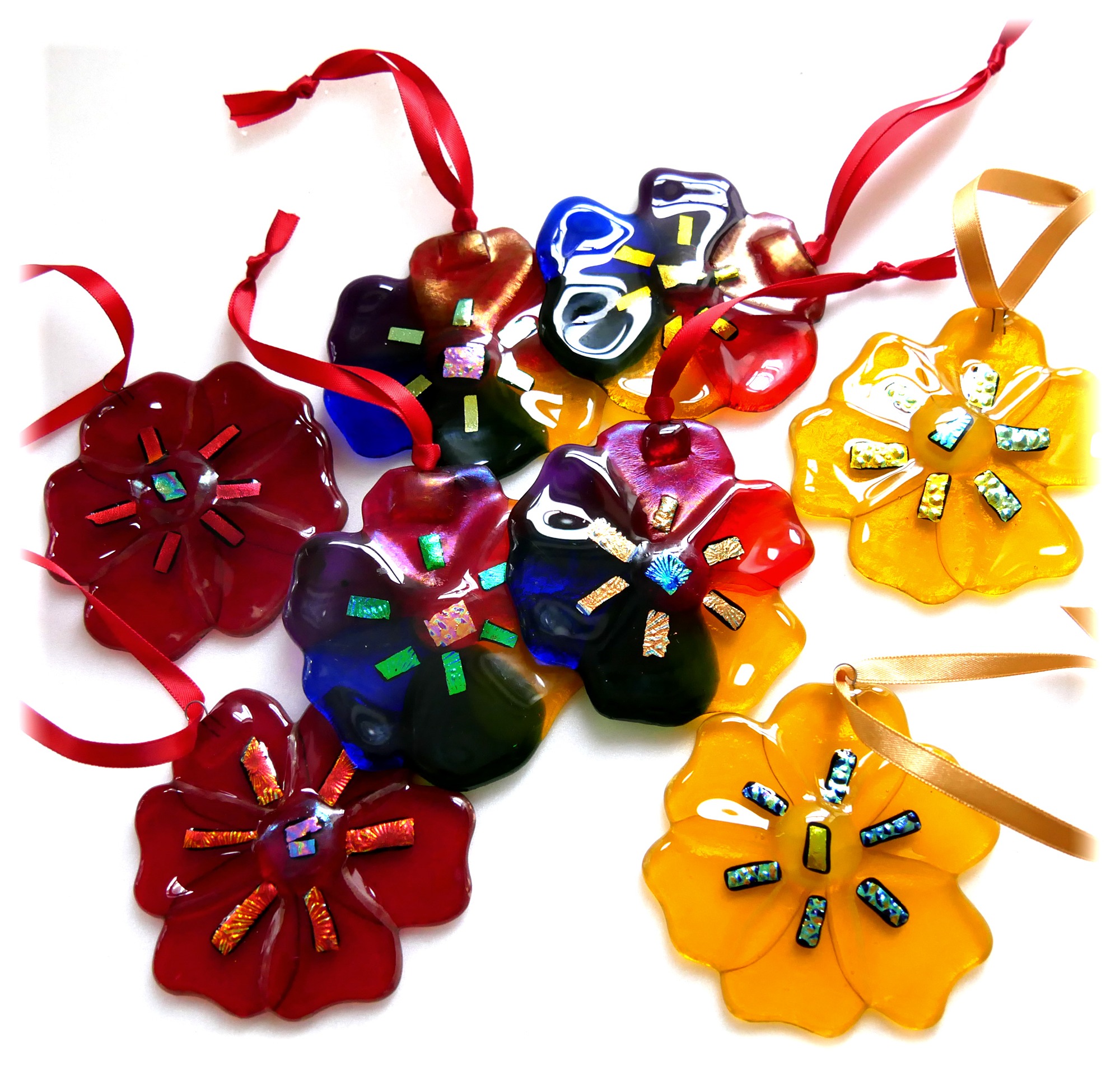 Red or Yellow Poppy or Rainbow Flower Lightcatcher Fused Glass Decoration