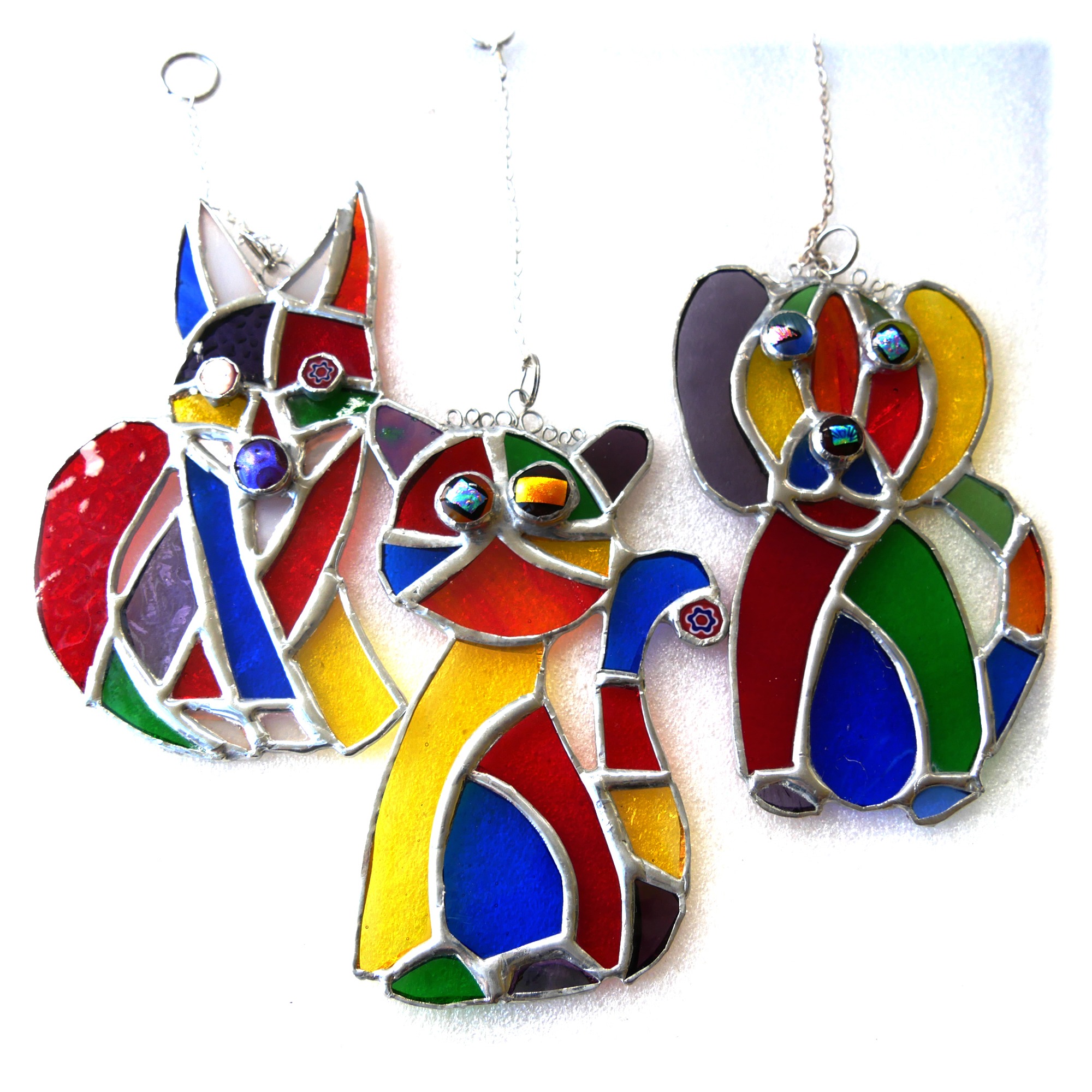 Cat, Dog or Fox Quirky Stained Glass Suncatcher Handmade Rainbow