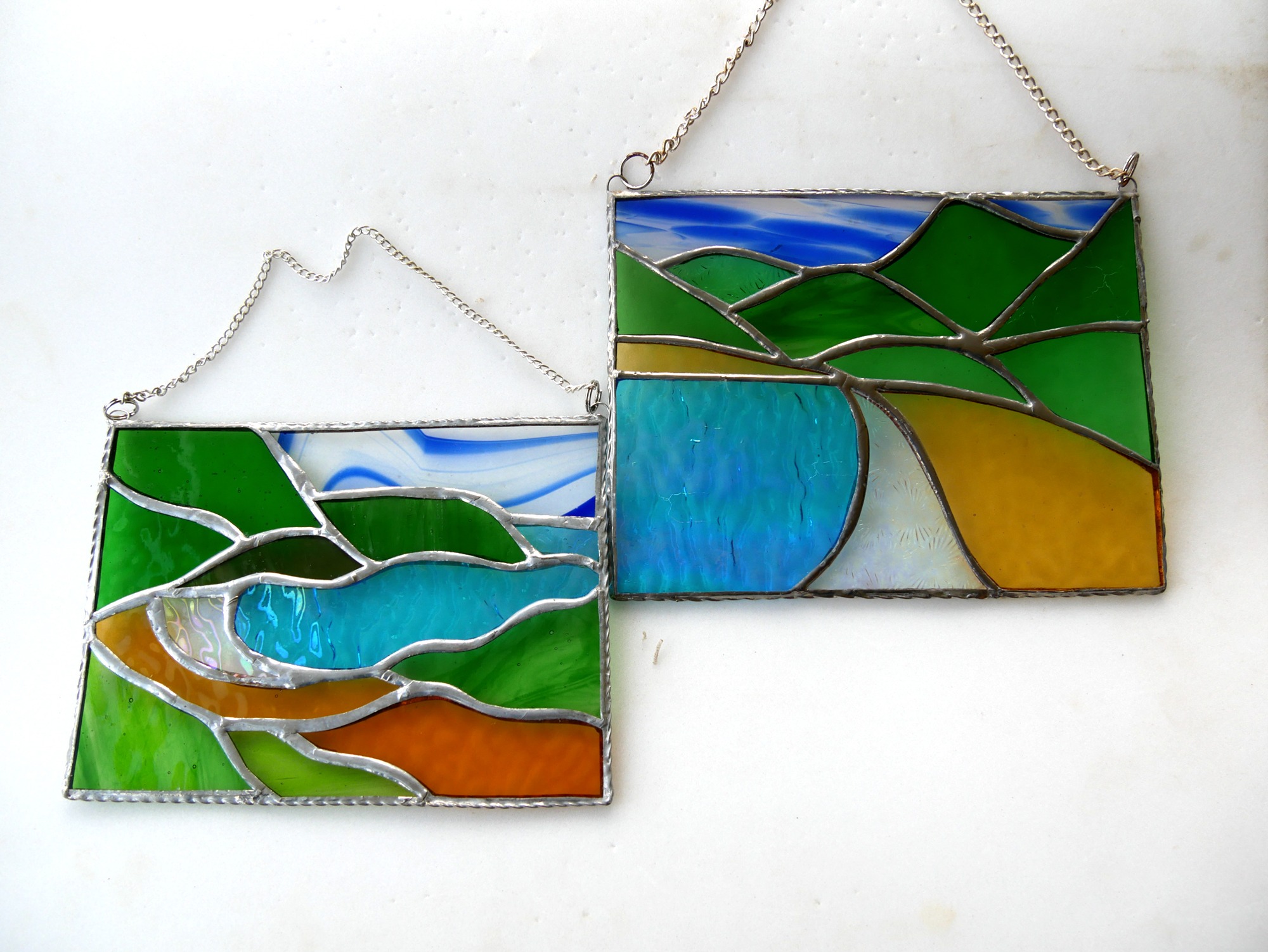Seascape Cornish Cove or Tropical Beach Picture Stained Glass Landscape