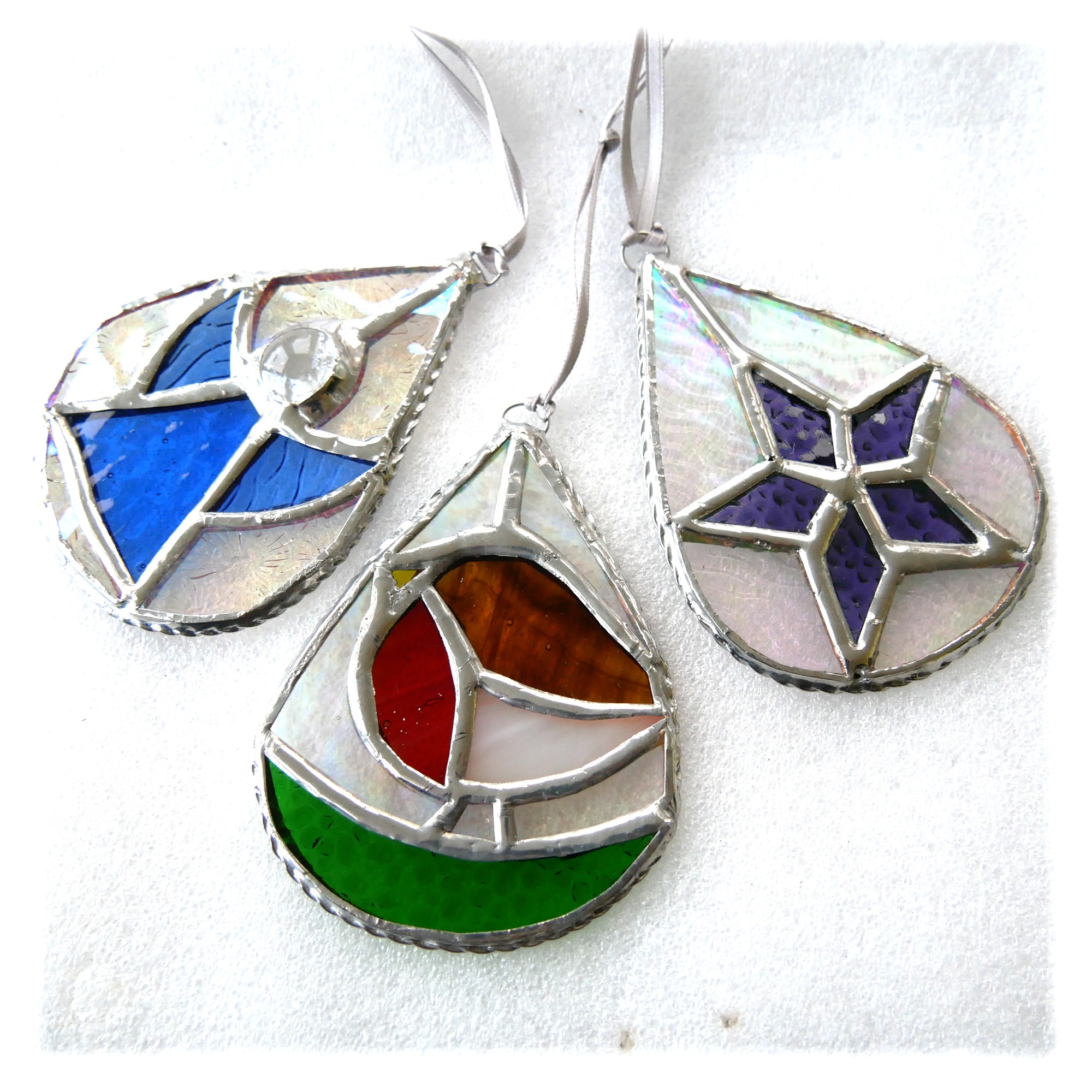       Christmas decorations stained glass suncatcher angel star robin        Teardrop Decorations Stained Glass Set of 3 Angel Star Robin Christmas