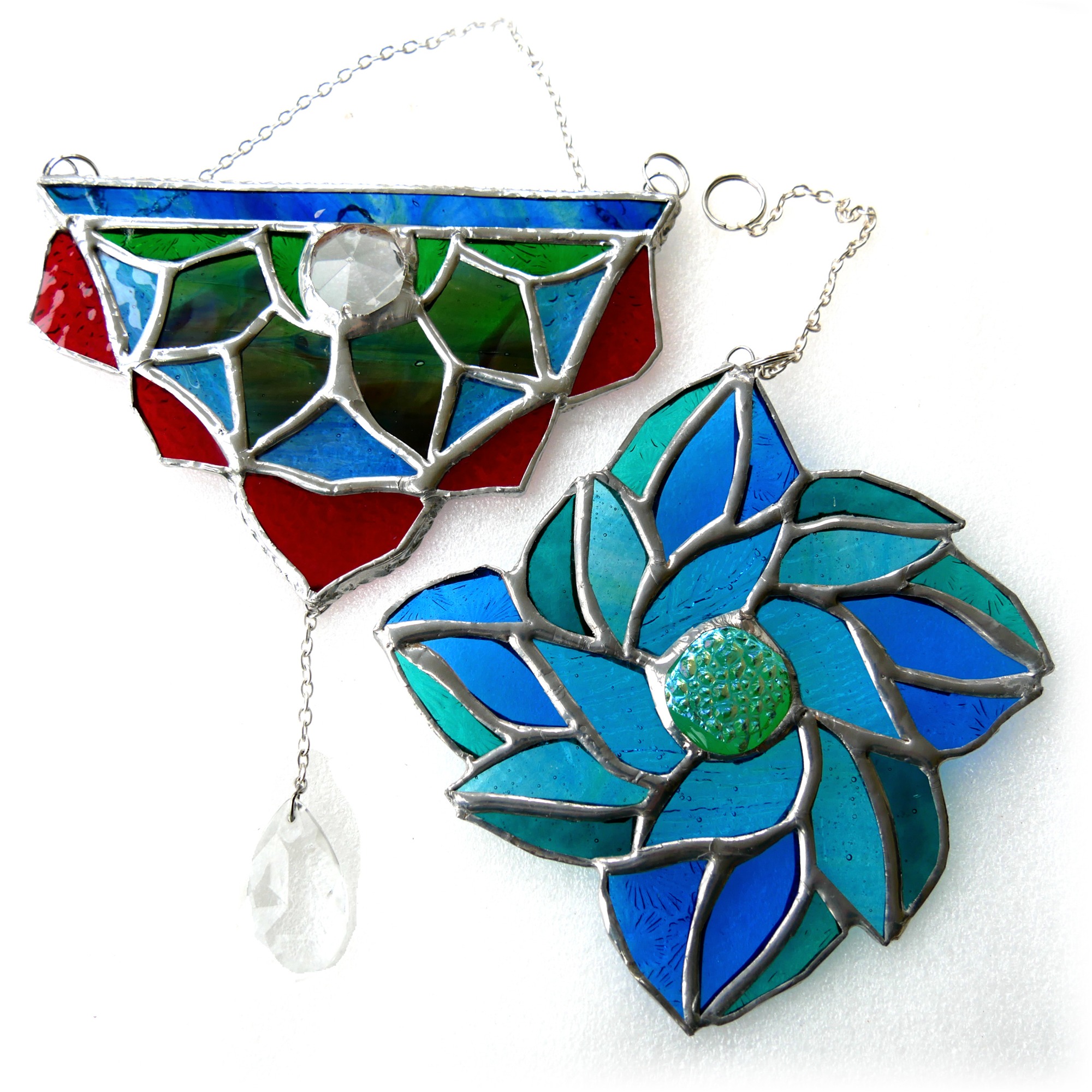Azure Blossom or Mandala Crystal Stained Glass Suncatcher