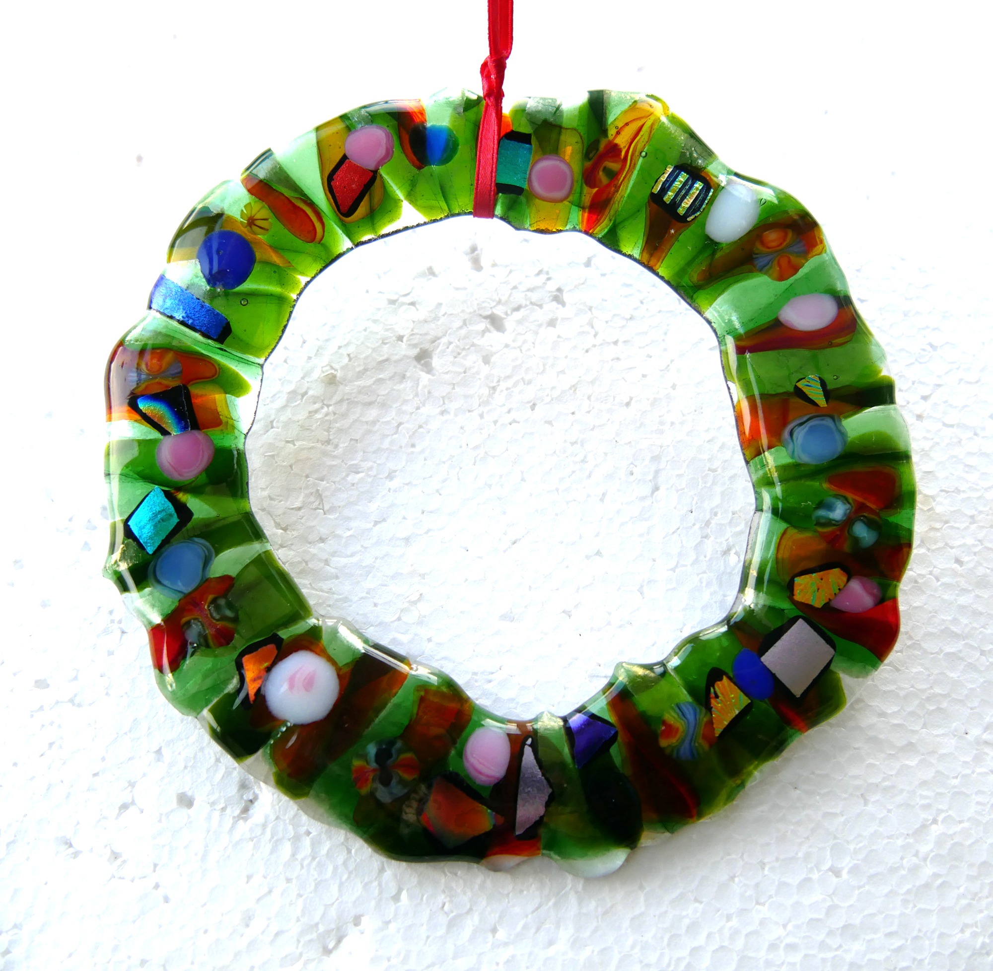 Fused Glass Wreath Christmas Decoration Ornament Window Hanging
