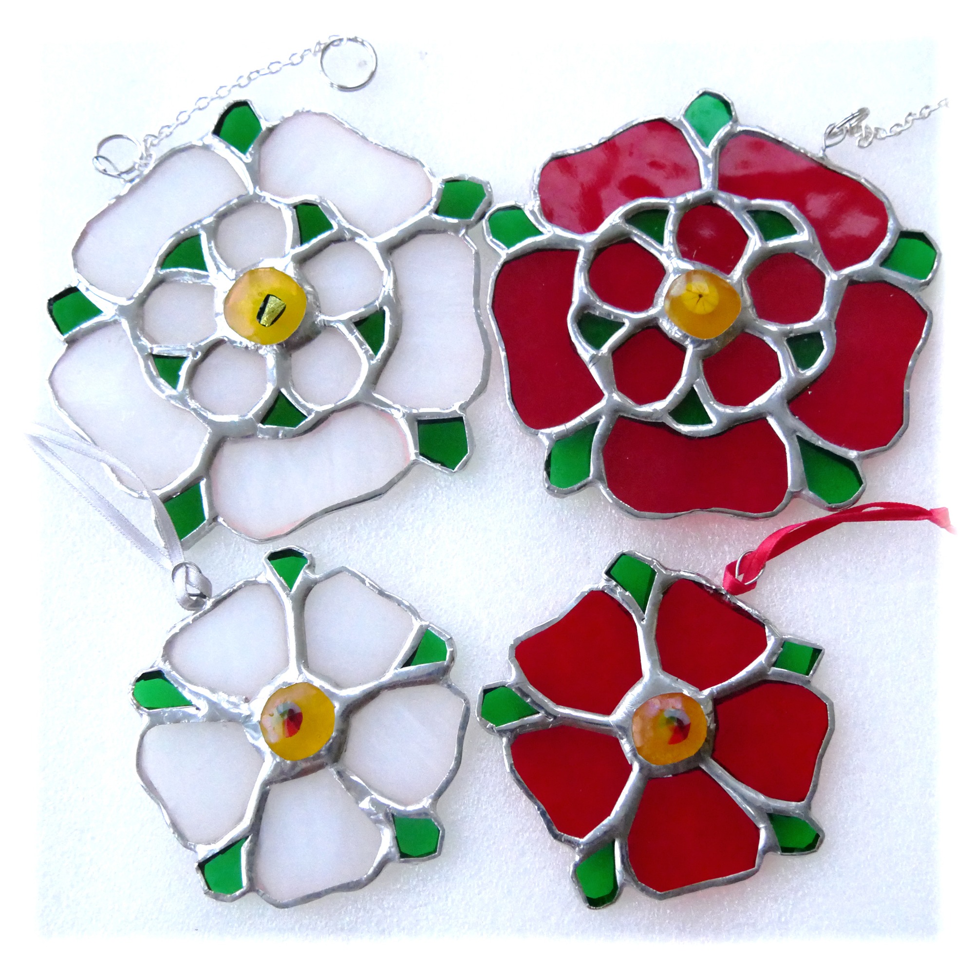 Yorkshire or Lancashire Rose Stained Glass Suncatcher