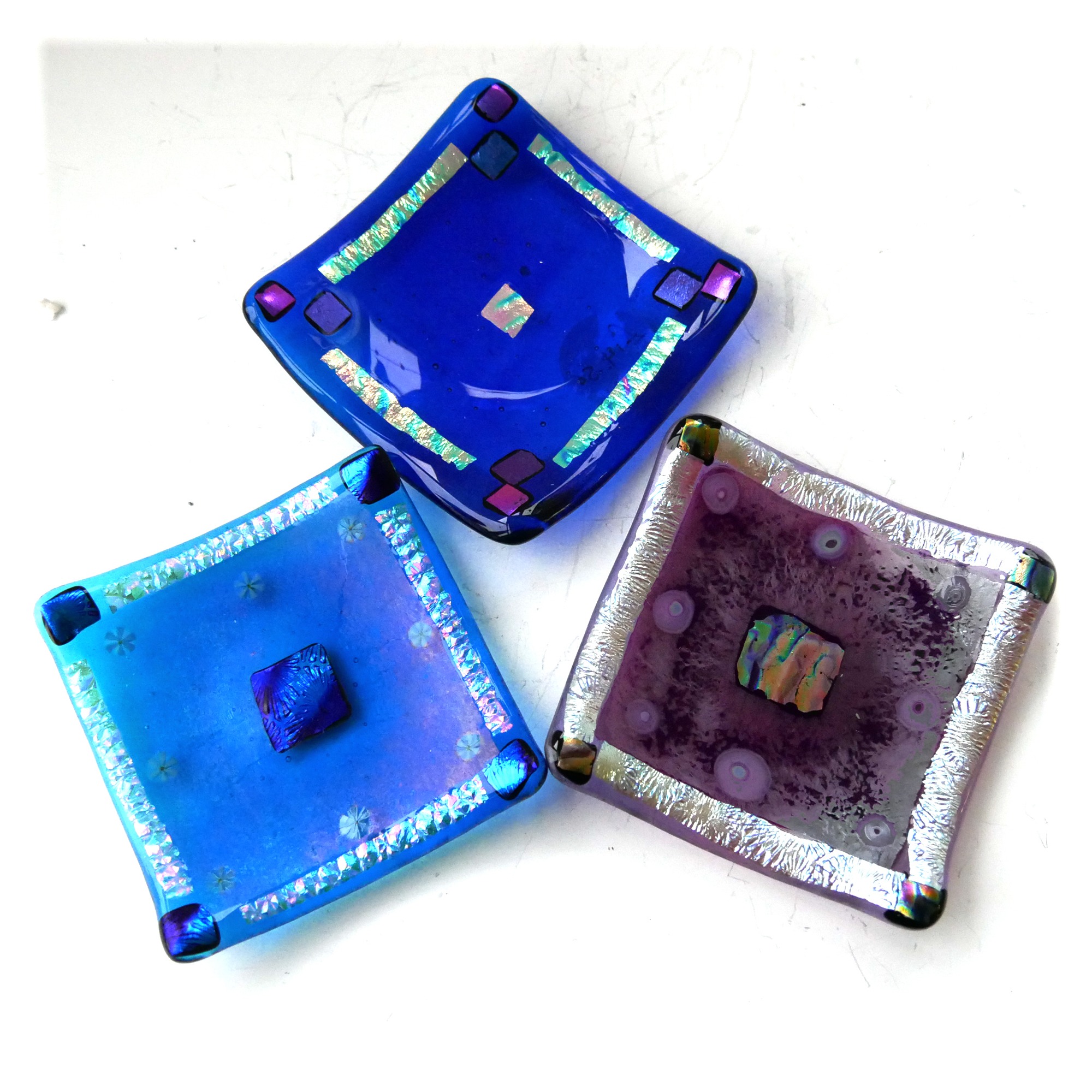 Fused Glass Dish Dichroic Decoration Turquoise Plum or Blue Handmade