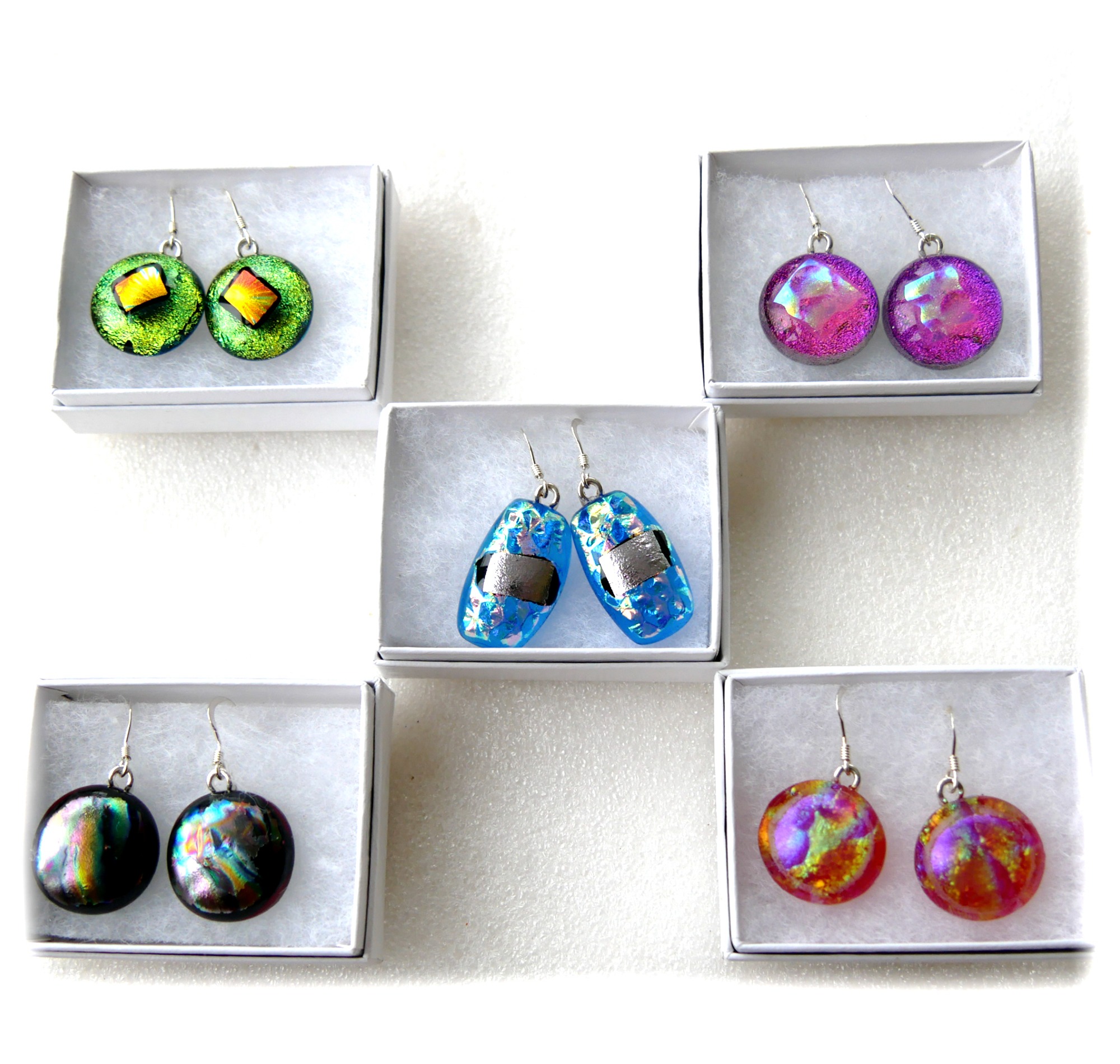 Earrings Luxury Dichroic Fused Glass Set Silver Hooks Handmade Gift Christmas