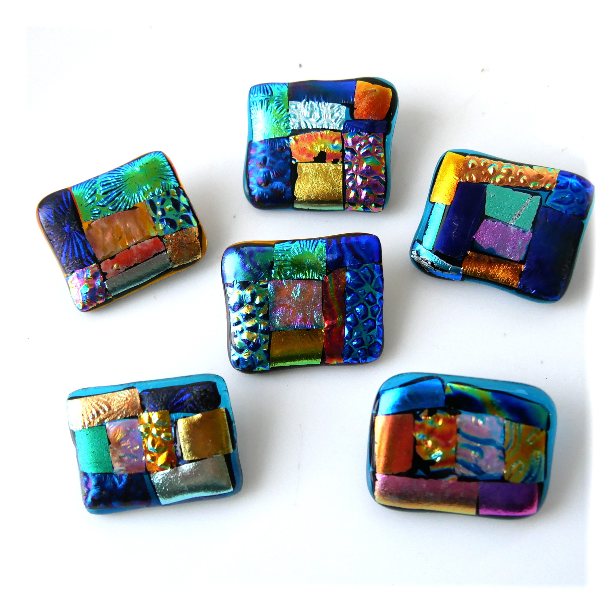 Patchwork Dichroic Fused Glass Brooch Set 4 Colour choice Handmade Gift