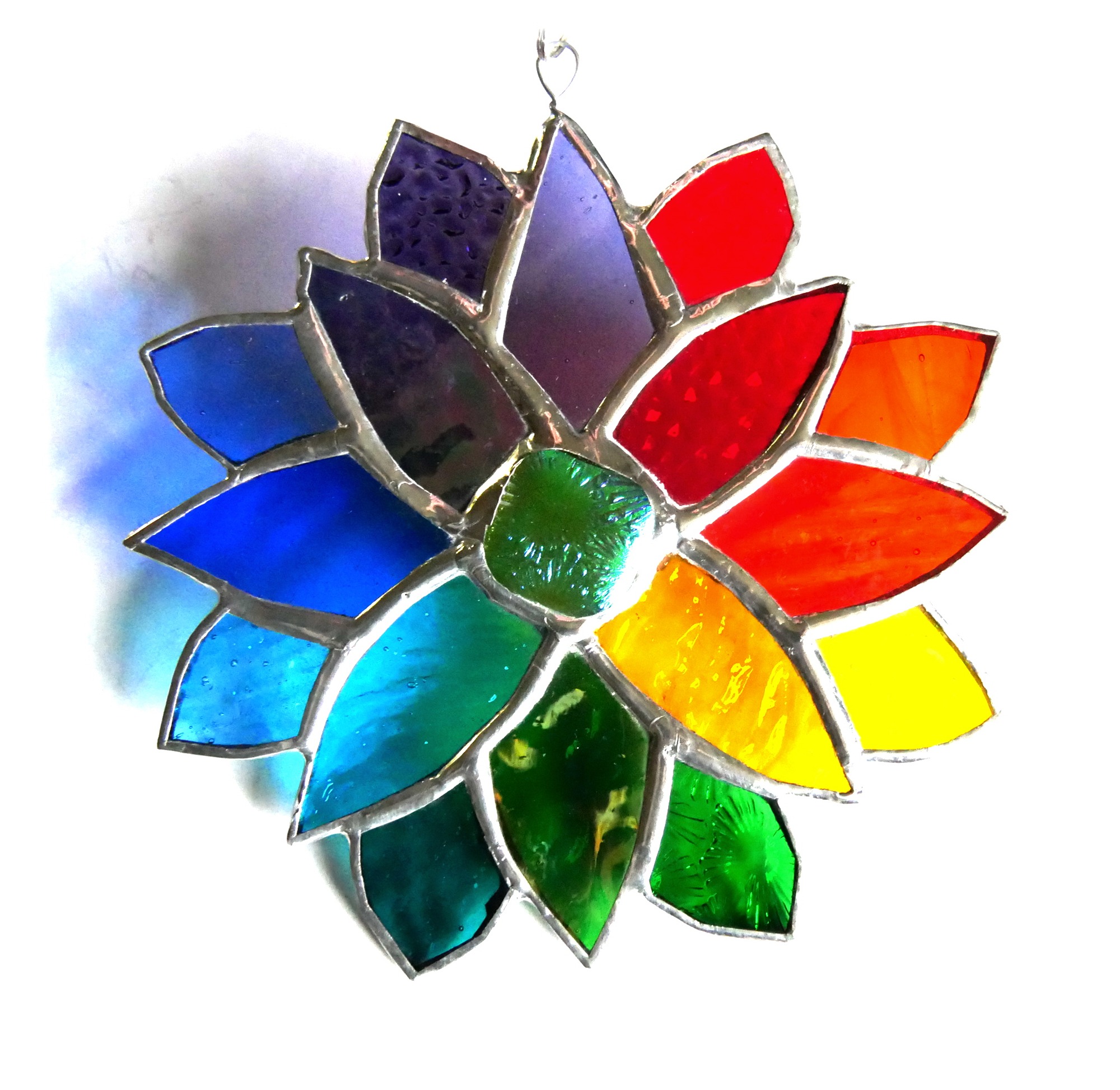 Stained Glass Rainbow Flower Suncatcher Abstract Dichroic Handmade Gift