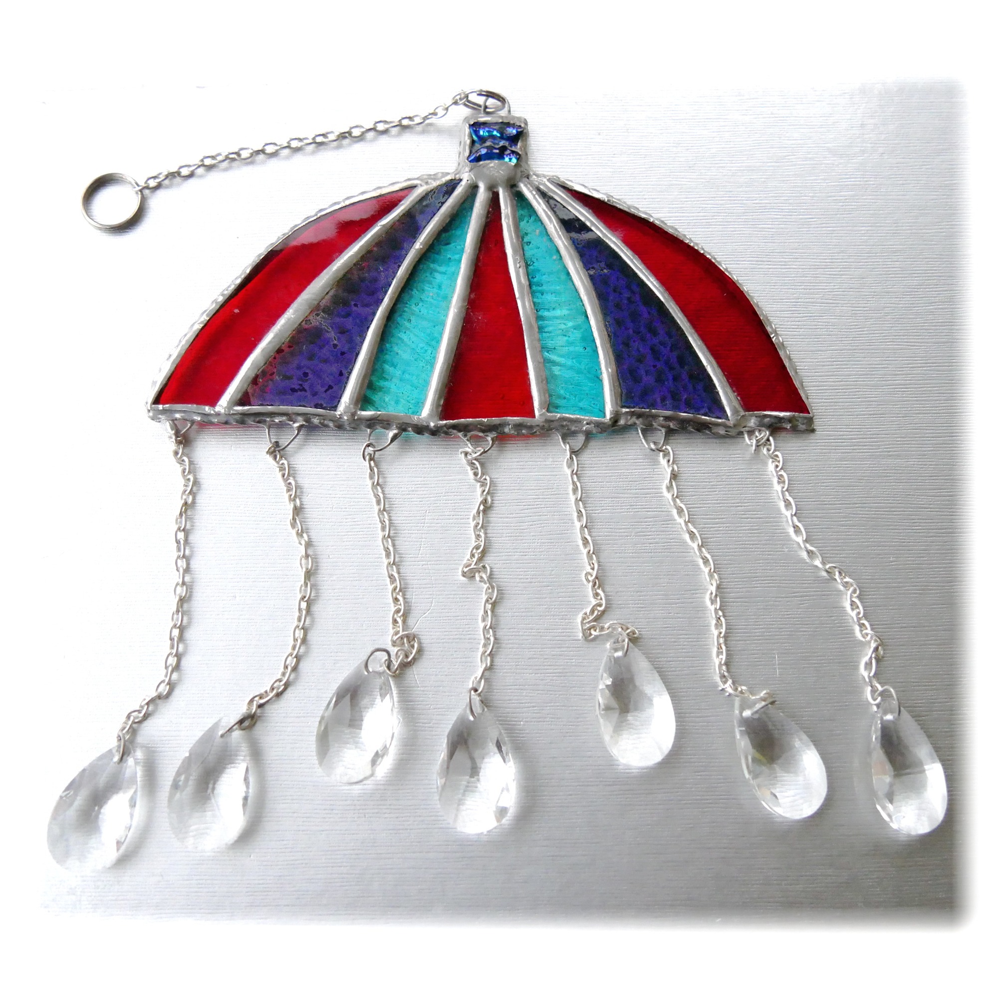 Umbrella Stained Glass Suncatcher Handcrafted Crystal Raindrops unique gift