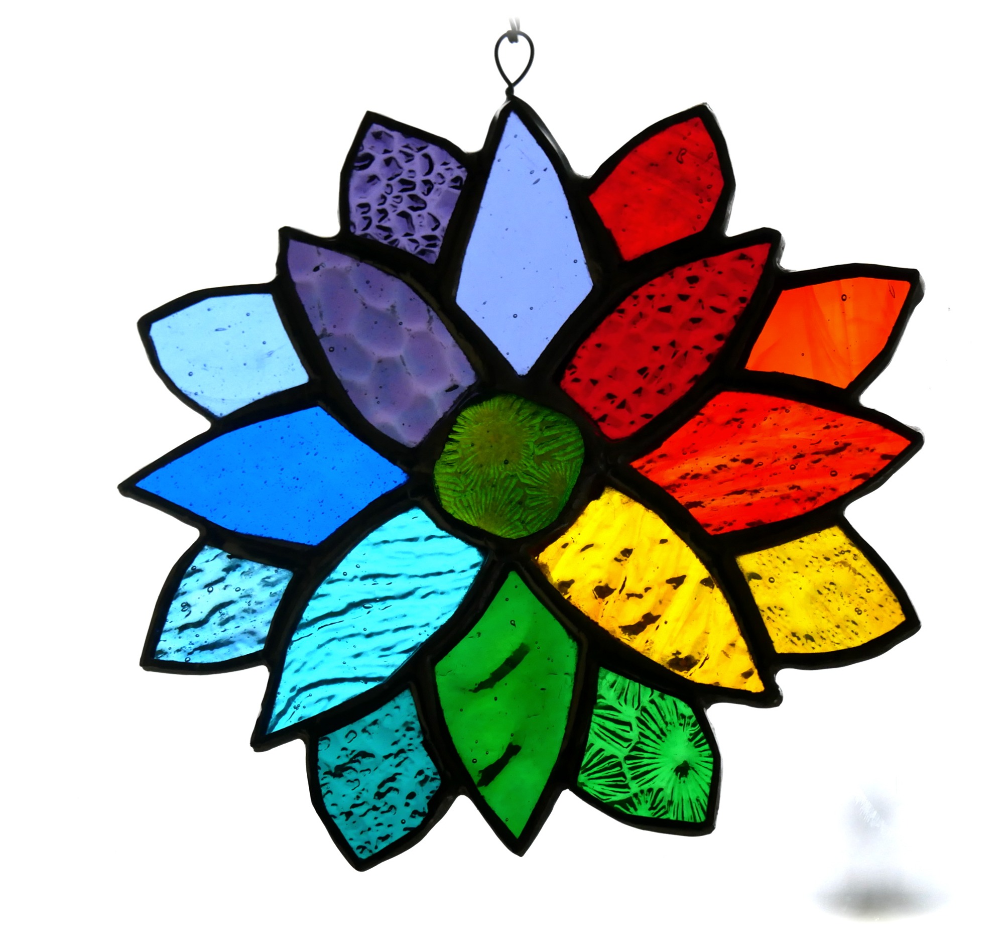 Stained Glass Rainbow Flower Suncatcher Abstract Dichroic Handmade Gift