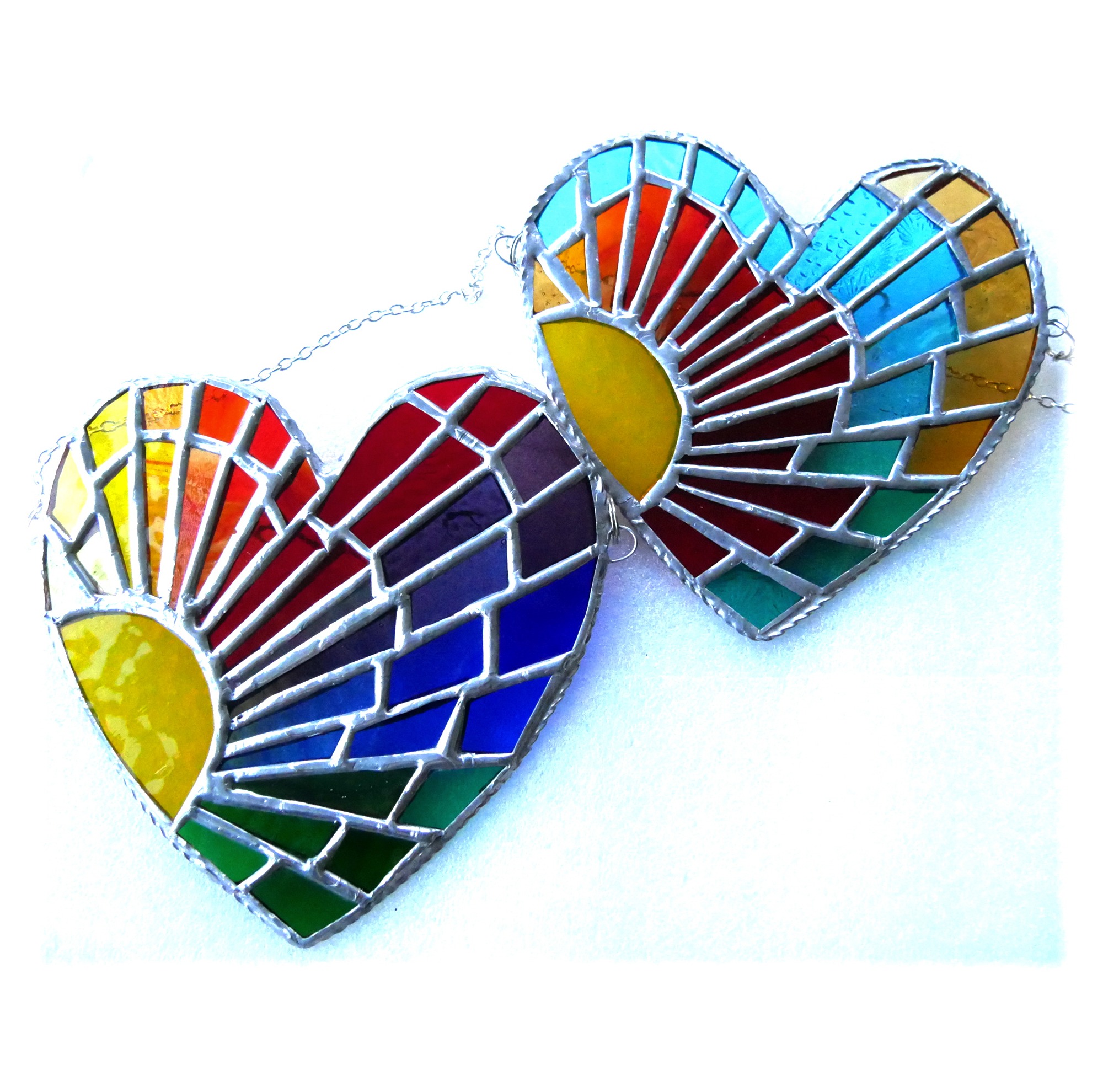 Sun Heart Rainbow Rays or Sunset Sea Stained Glass Suncatcher