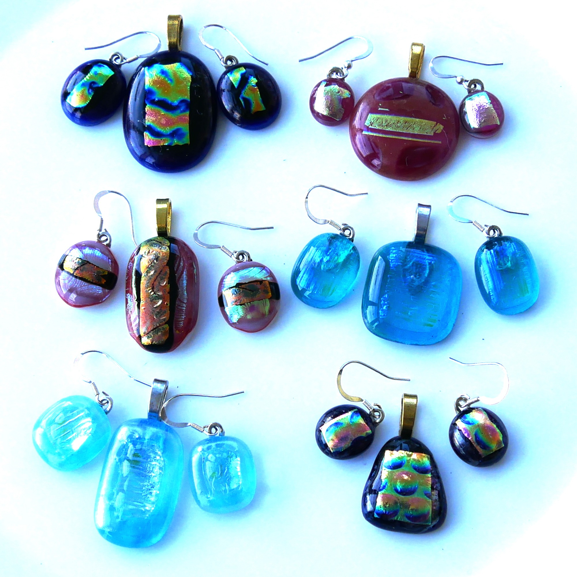 Dichroic Fused Glass Pendant Earring Set 4 012 035 040 048 049 059