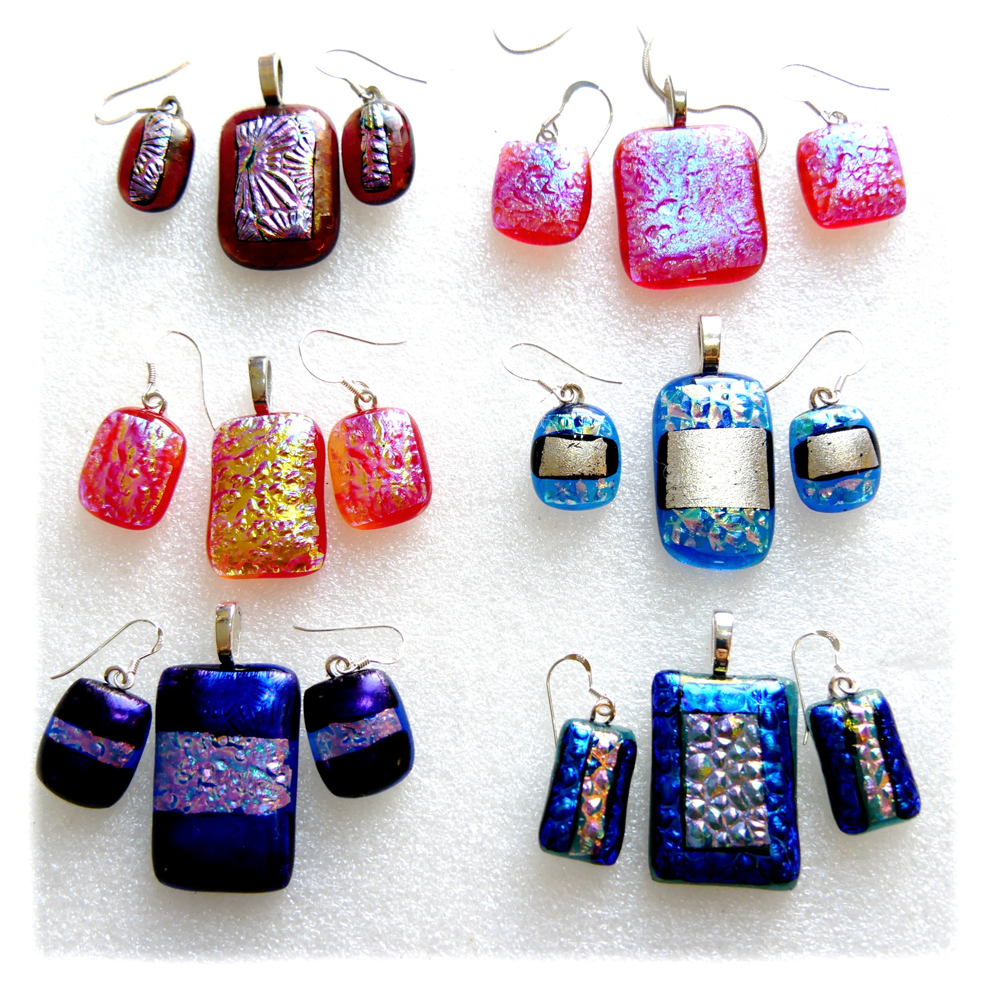 Dichroic Fused Glass Pendant Earring Set 1 Silver Chain 057 078 085 086 089