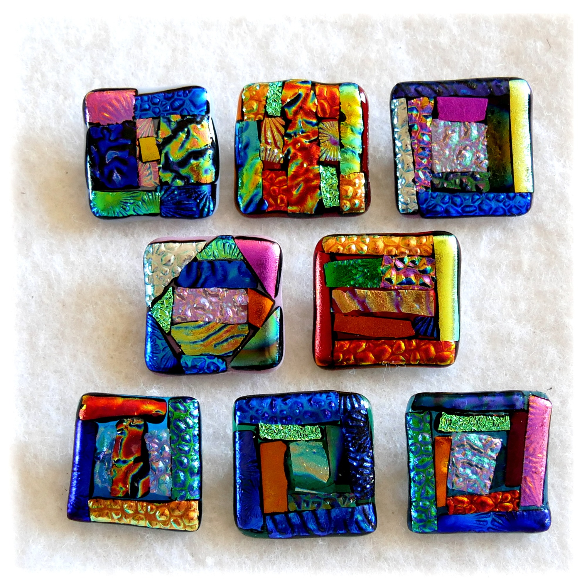 Dichroic Luxury Fused Glass Brooch Patchwork Set 3 Colour choice Handmade gift L001-L008