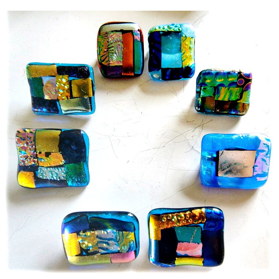 Dichroic Fused Glass Brooch Patchwork Set 2 Colour choice Gift
