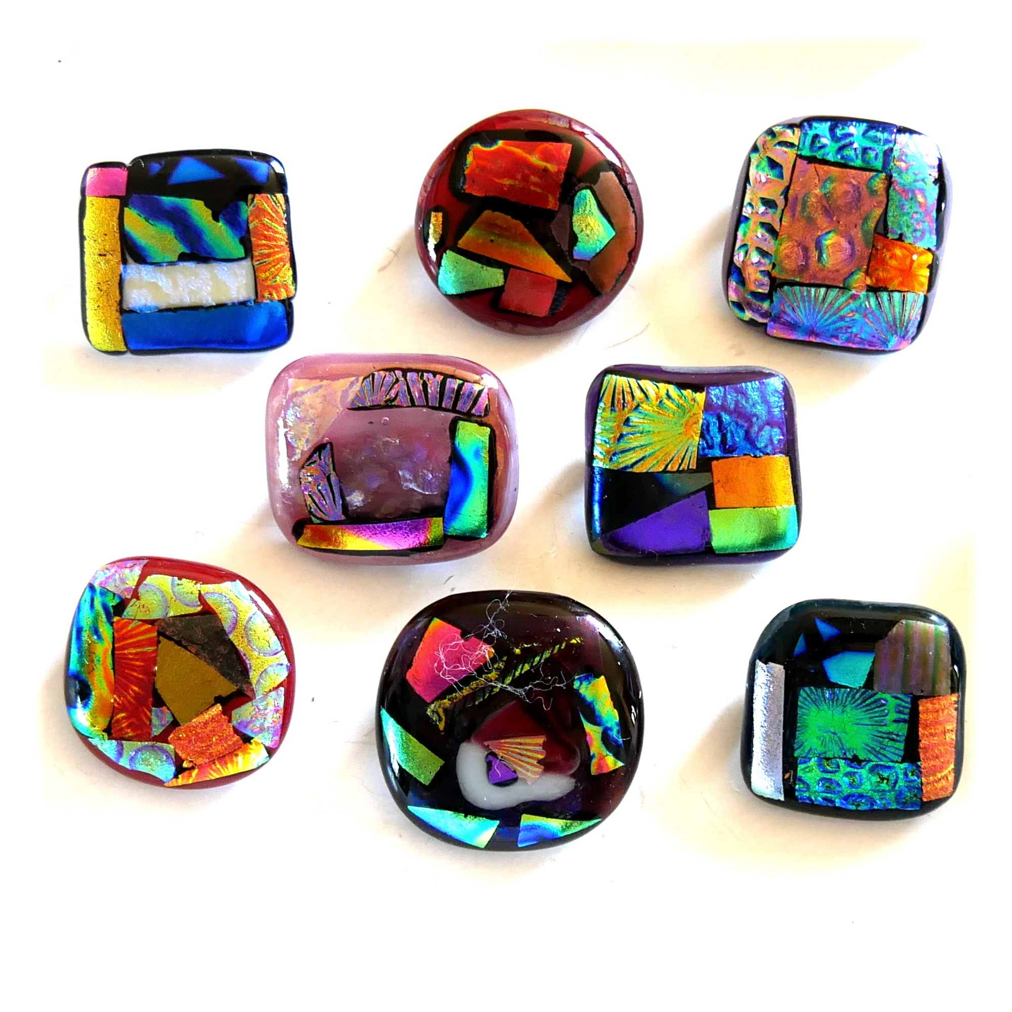Patchwork Dichroic Fused Glass Brooch Set 1 Colour choice