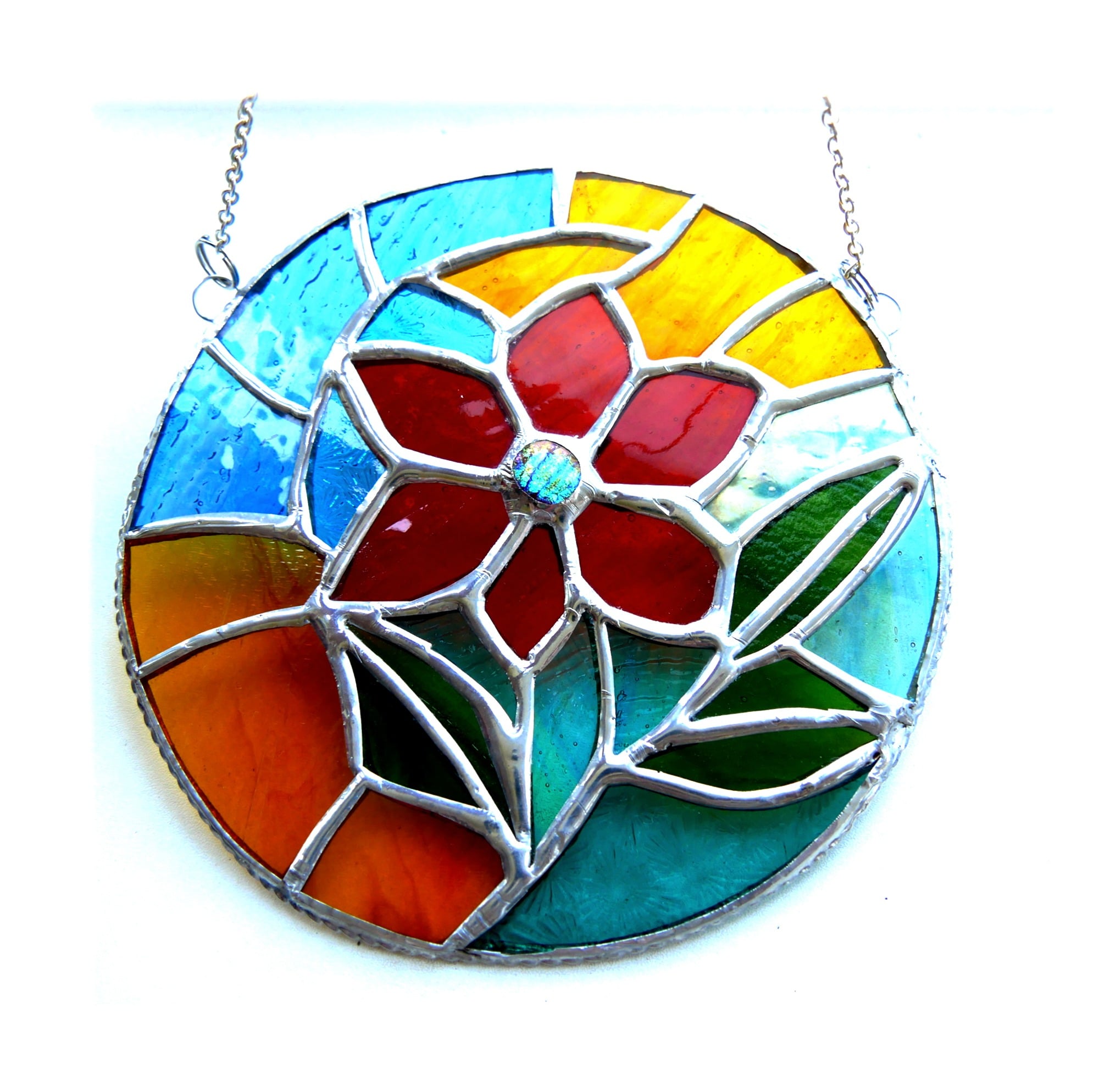 Handmade Floral Stained Glass Suncatcher, Flower Window Hanging, Colorful Glass Decor, Mother's Day Gift, Garden Lover Gift