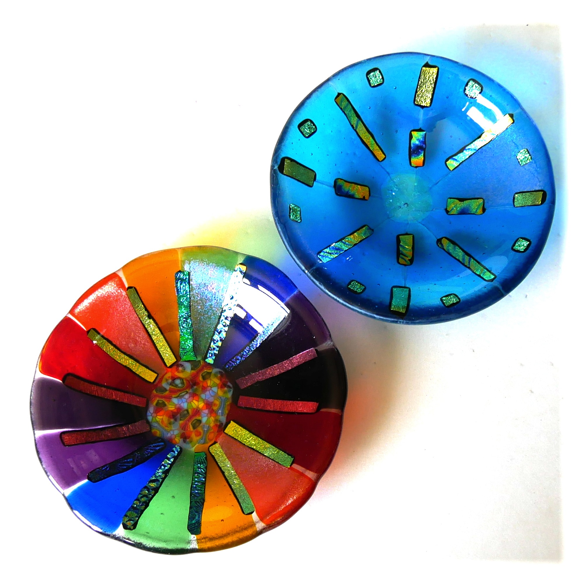 Rainbow or Turquoise Dichroic Fused Glass Bowl 13cm Millefiori
