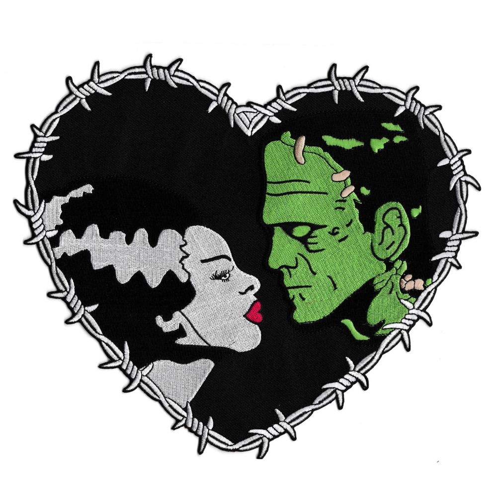 Bride And Frankenstein Heart Shaped Back Patch