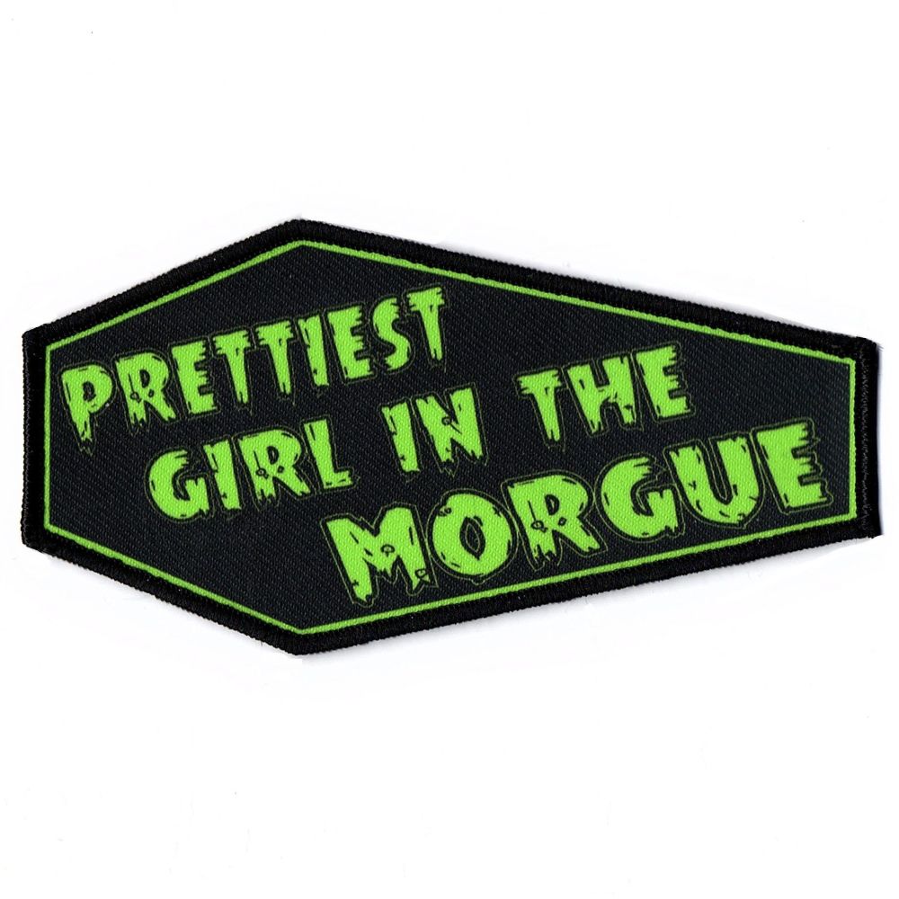 Prettiest Girl In The Morgue Green On Black Coffin Patch