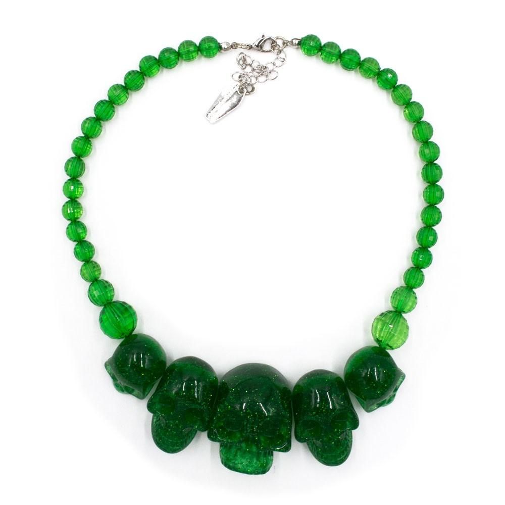 Kreepsville 666 Skull Collection Green Glitter Necklace