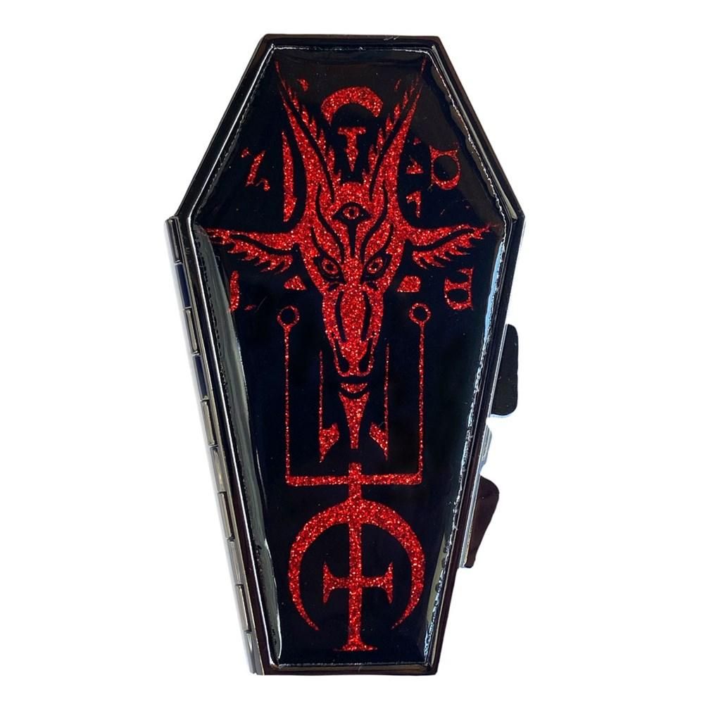 Baphomet Satanic Red Glitter Coffin Compact Mirror