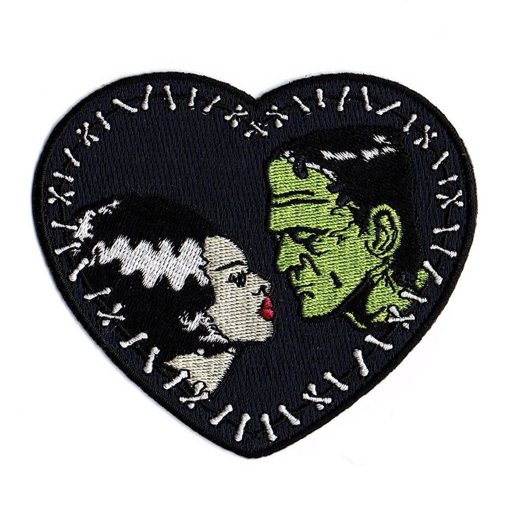 Bride And Frankenstein Heart Shaped Patch
