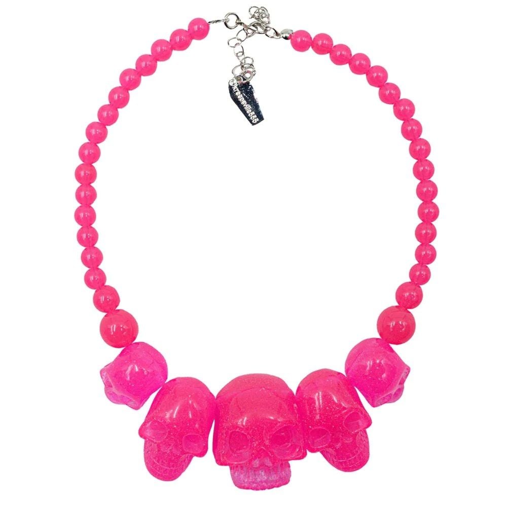 Kreepsville 666 Skull Collection Pink Glitter Necklace