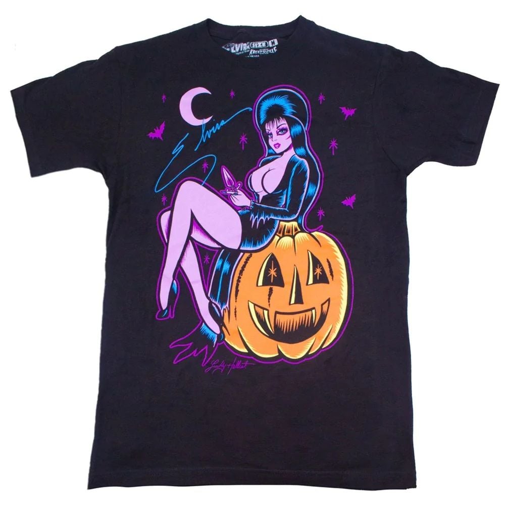 Elvira Hellcat Pumpkin Pinup Tshirt