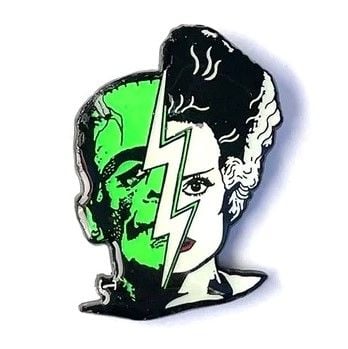 Bride And Frankenstein Half Face Badge