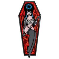 Elvira Spider Coffin Glitter Badge