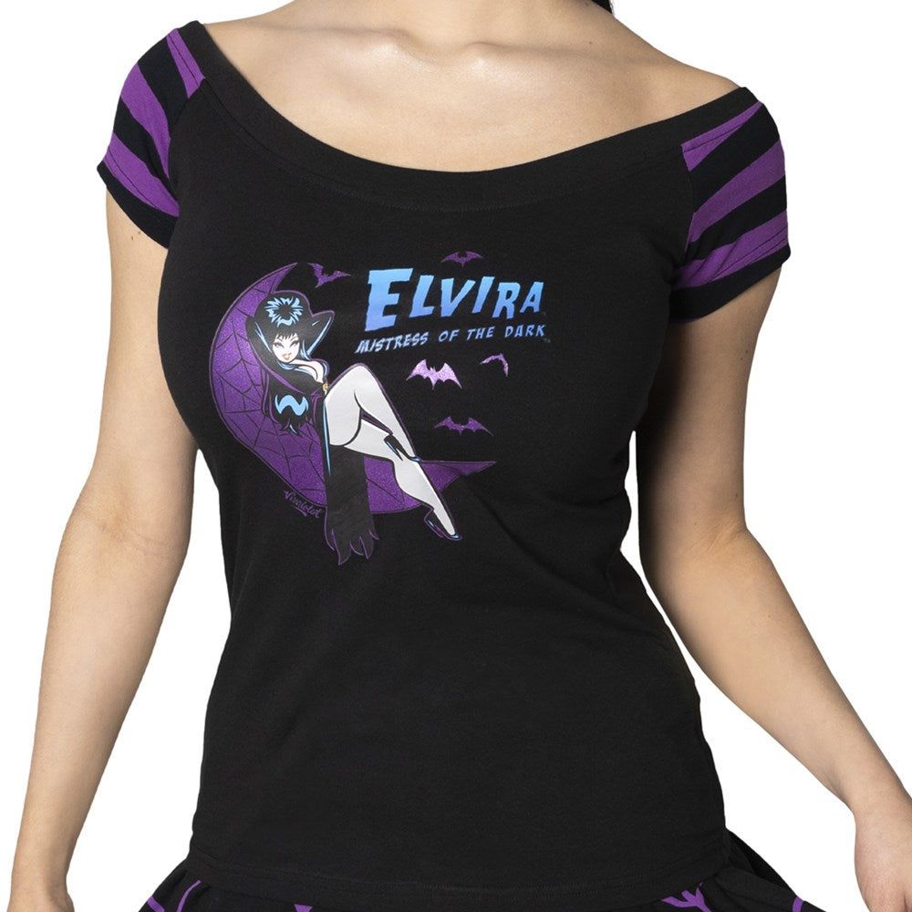Elvira Moon Crescent Glitter Shoulder Top