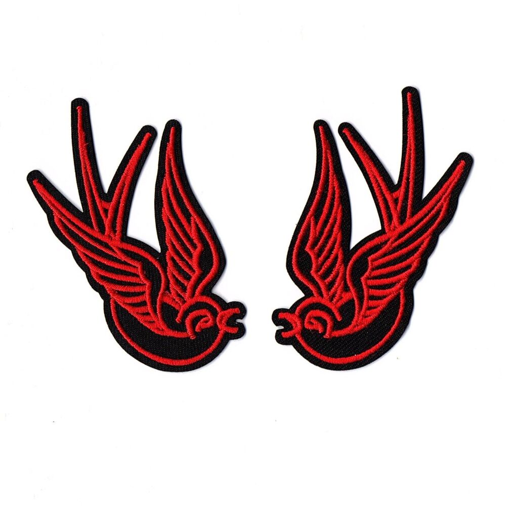Swallows Red On Black Pair Of Patches