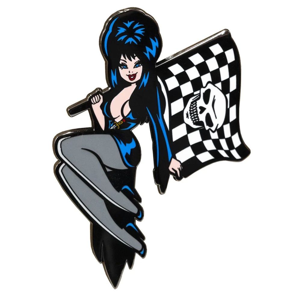 Elvira Racing Flag Skull Badge