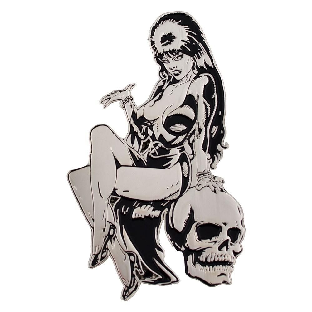 Elvira Silver Comic Skull Badge