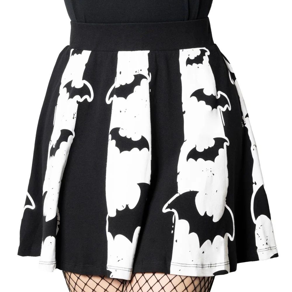 Kreepsville 666 Bat Stripe White Skater Skirt