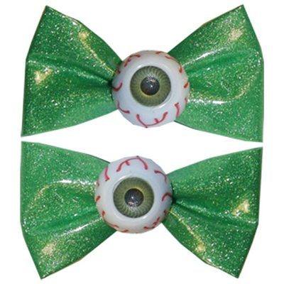Kreepsville 666 Glitter Bow Eyeball Green Hair Slides