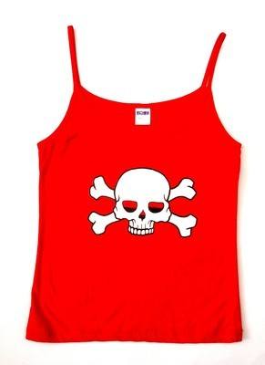 Rock N Roll Suicide Skull And Crossbones Red Strappy Top