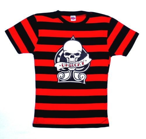 Rock N Roll Suicide Unlucky Ace Black And Red Striped Lady Fit Tshirt Small