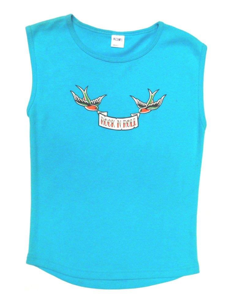 Rock N Roll Suicide Rock N Roll Swallows Turquoise Sleeveless Top