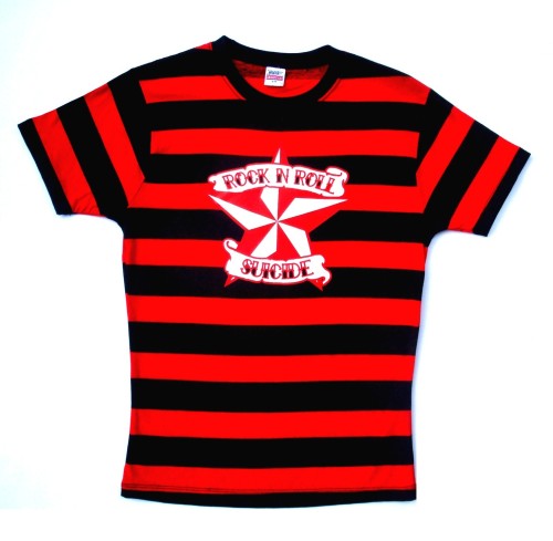 Rock N Roll Suicide Nautical Star Black And Red Striped Lady Fit Tshirt Sma